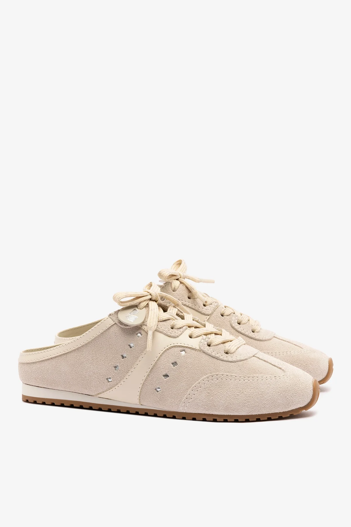 Stella Mule In Mushroom Grey Suede and Ivory Leather - Image 3
