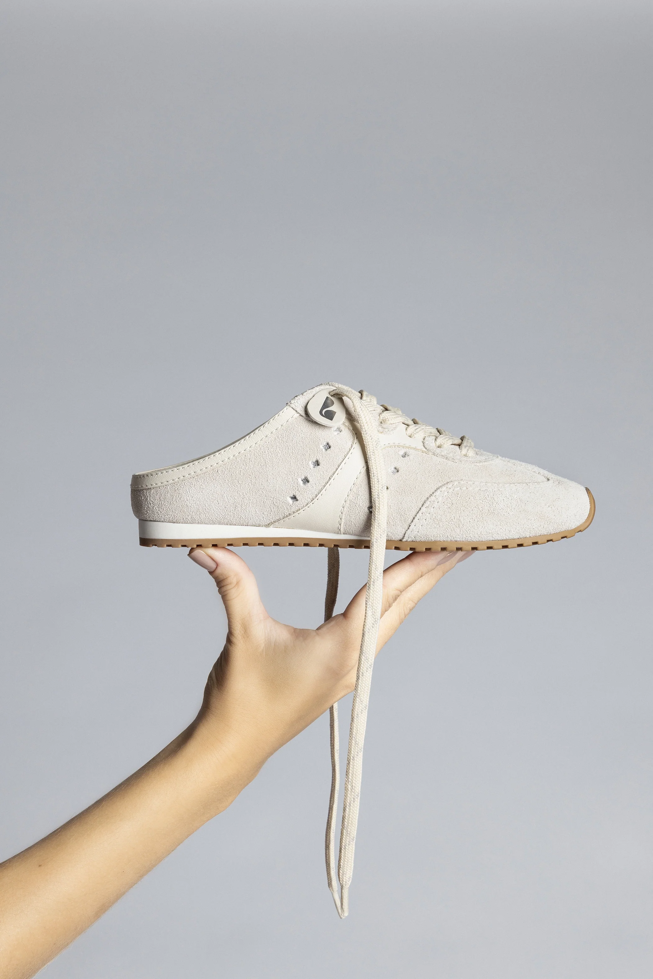 Stella Mule In Mushroom Grey Suede and Ivory Leather - Image 7