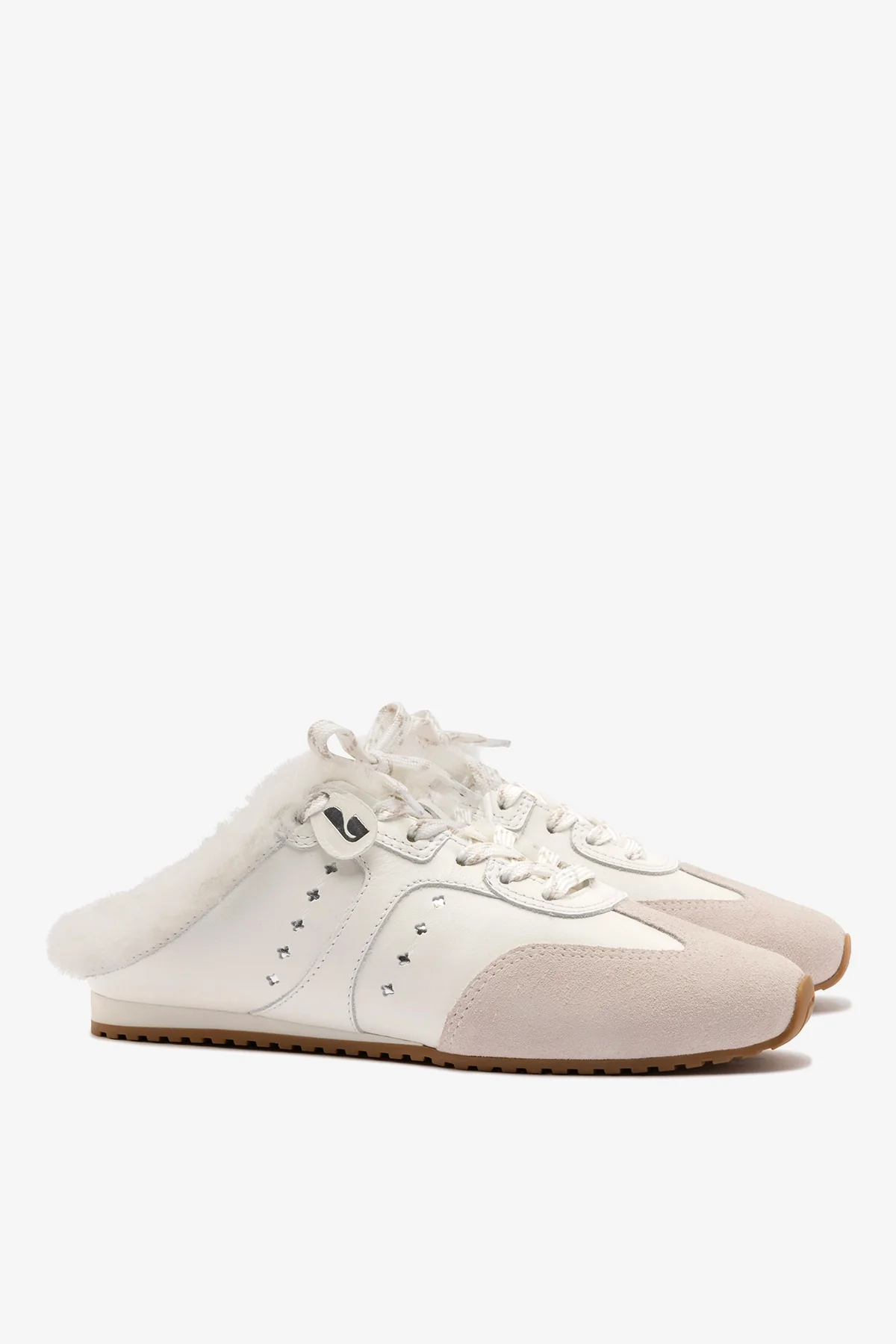 Stella Mule In Mushroom Grey Suede and White Shearling - Image 3