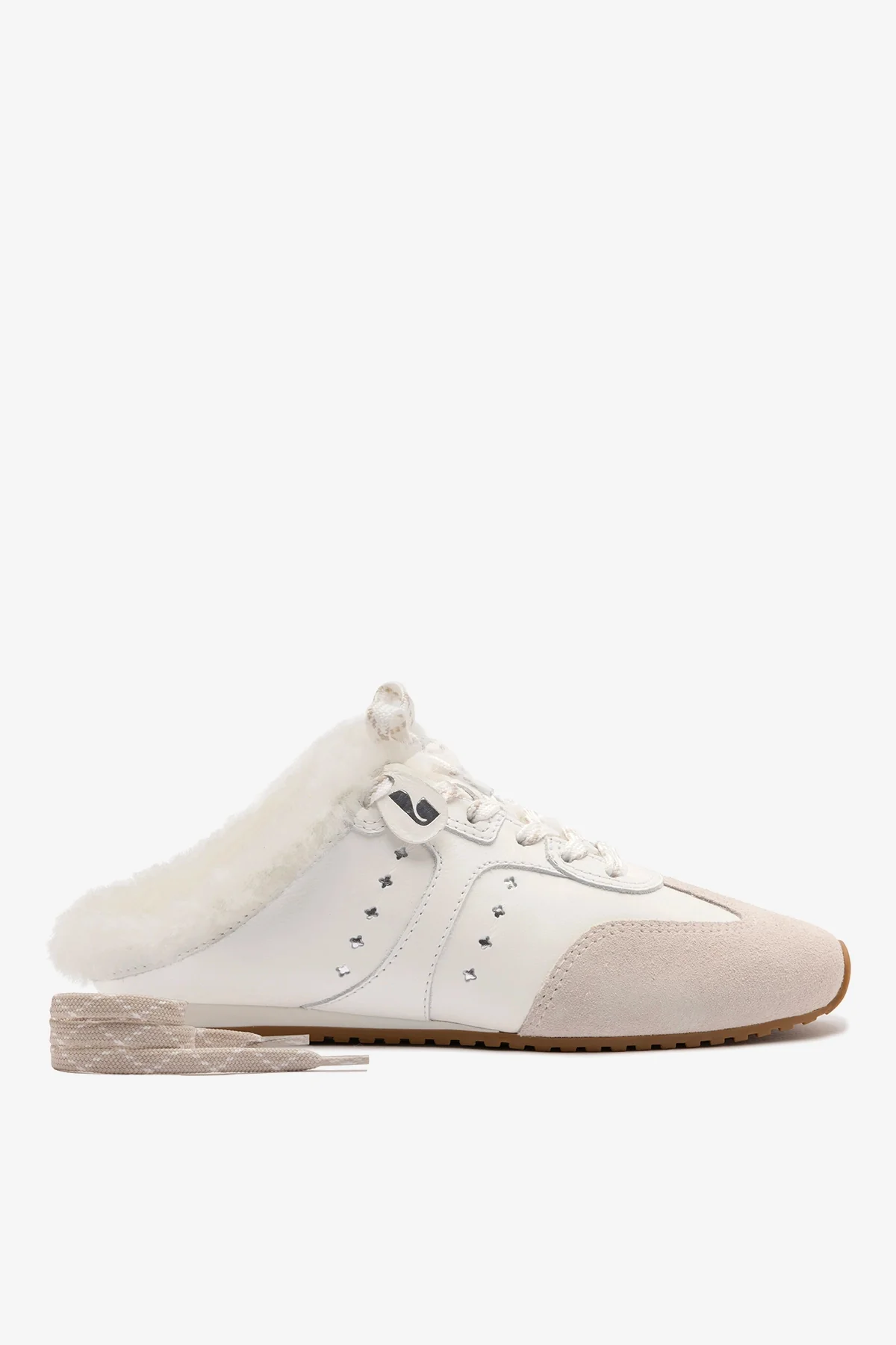 Stella Mule In Mushroom Grey Suede and White Shearling - Image 4