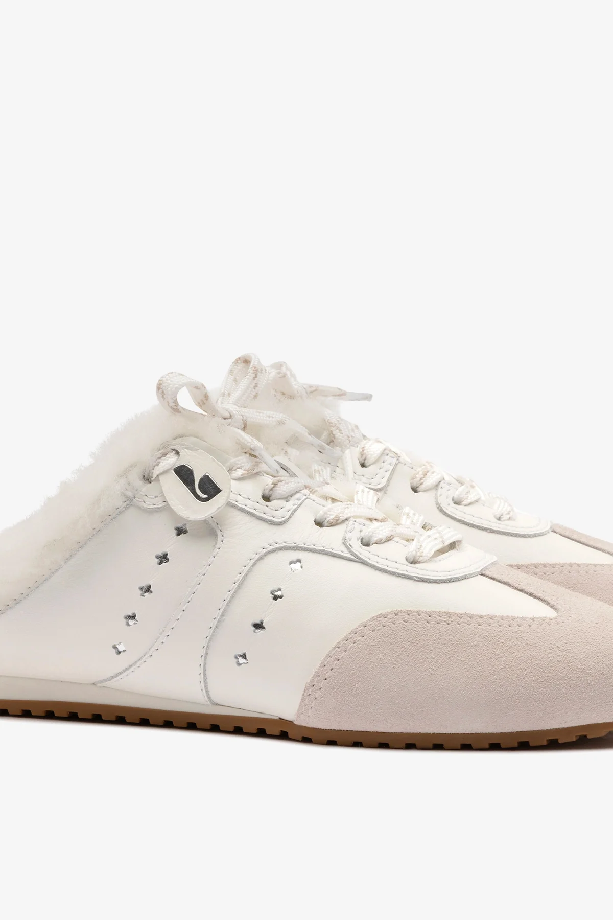 Stella Mule In Mushroom Grey Suede and White Shearling - Image 5