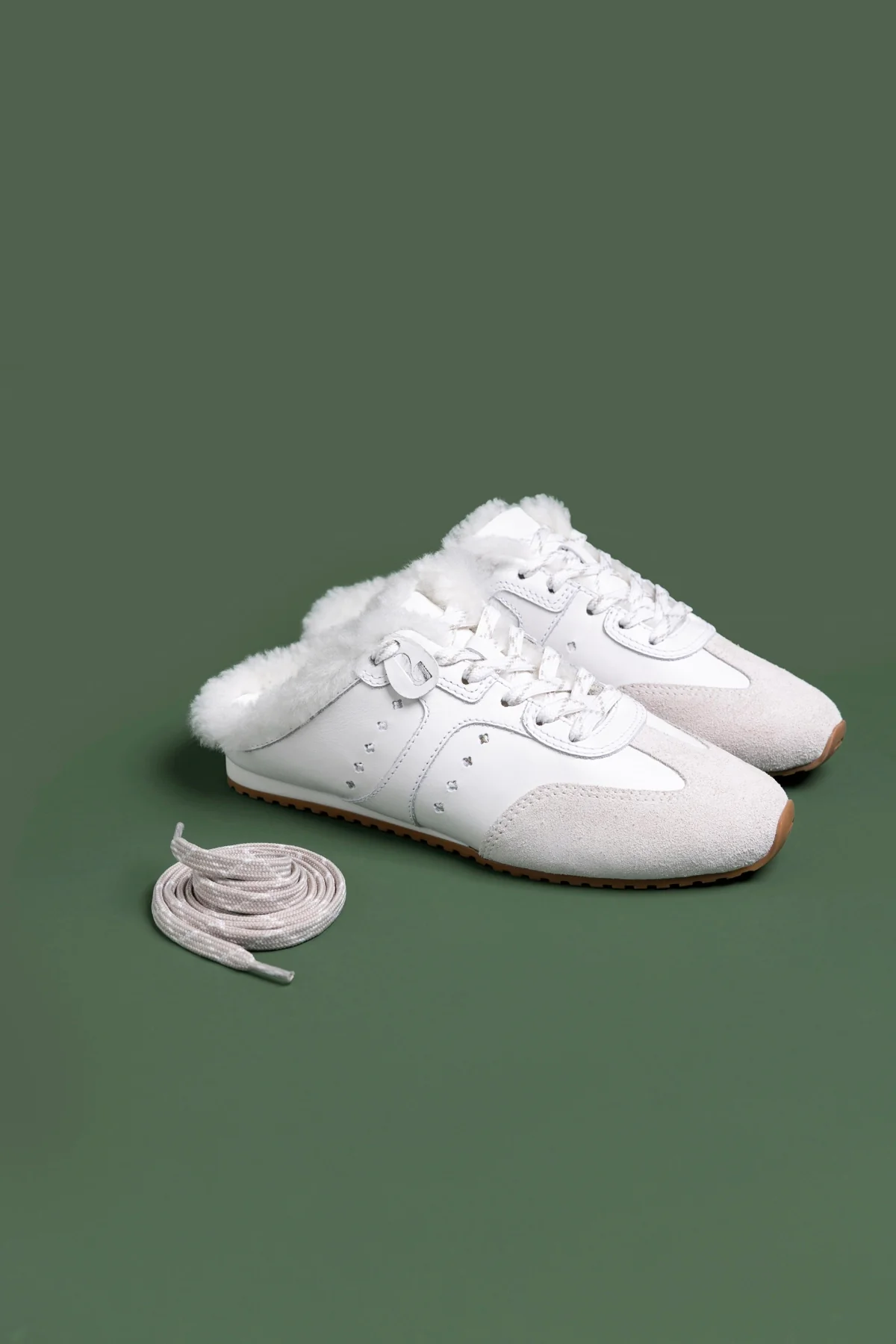 Stella Mule In Mushroom Grey Suede and White Shearling - Image 6