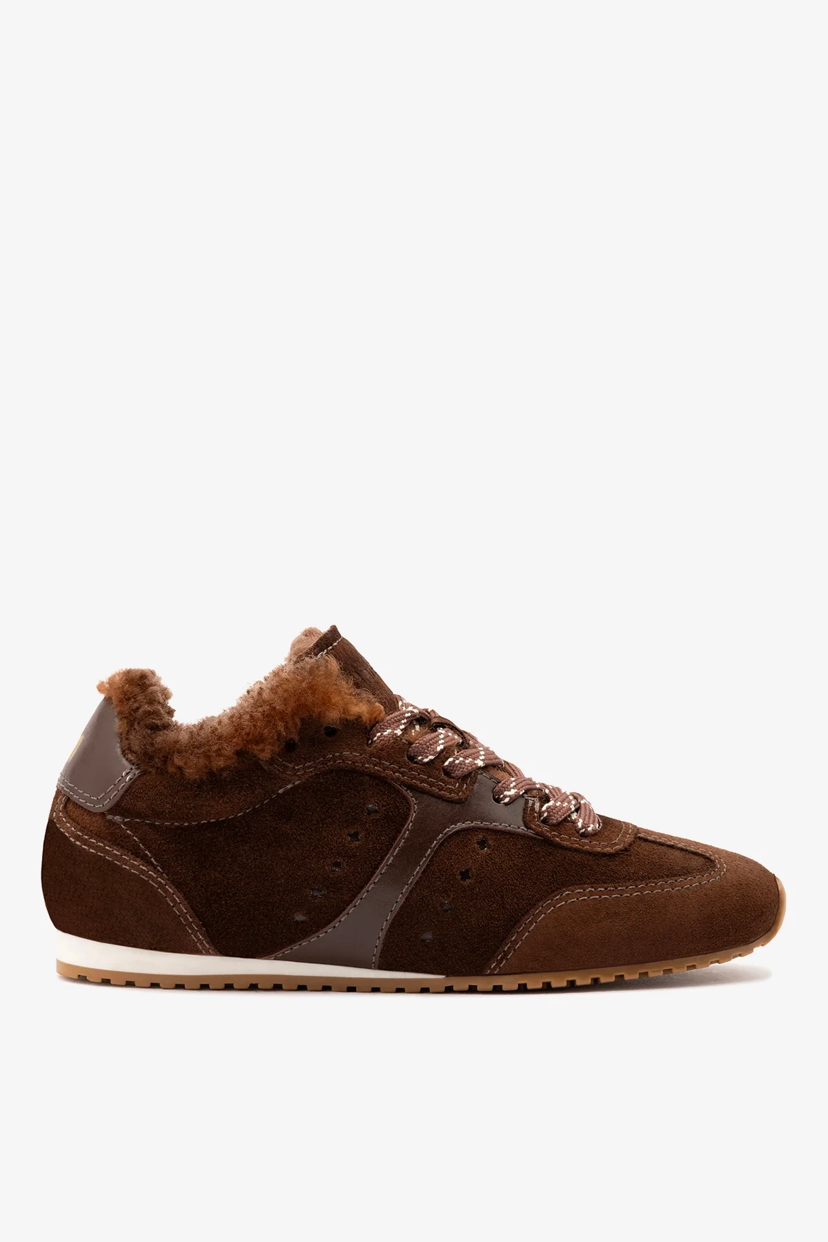 Stella Sneaker In Brown Suede and Brown Shearling