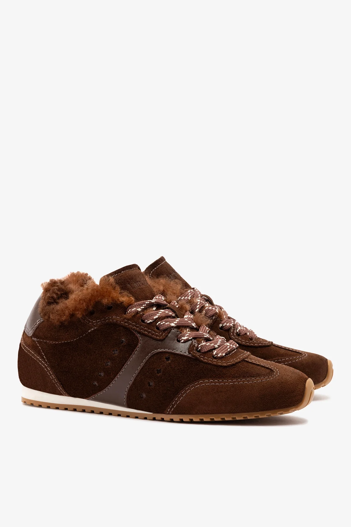 Stella Sneaker In Brown Suede and Brown Shearling - Image 4