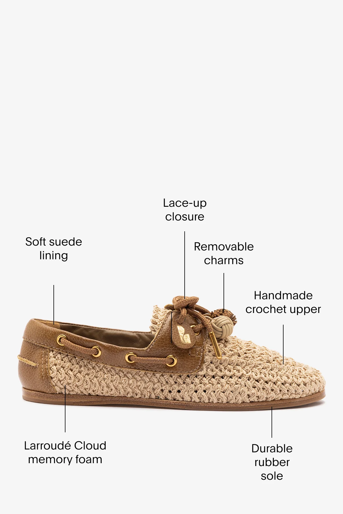 Cyprus Crochet Boat Shoe In Natural Crochet and Russet Leather - Image 5