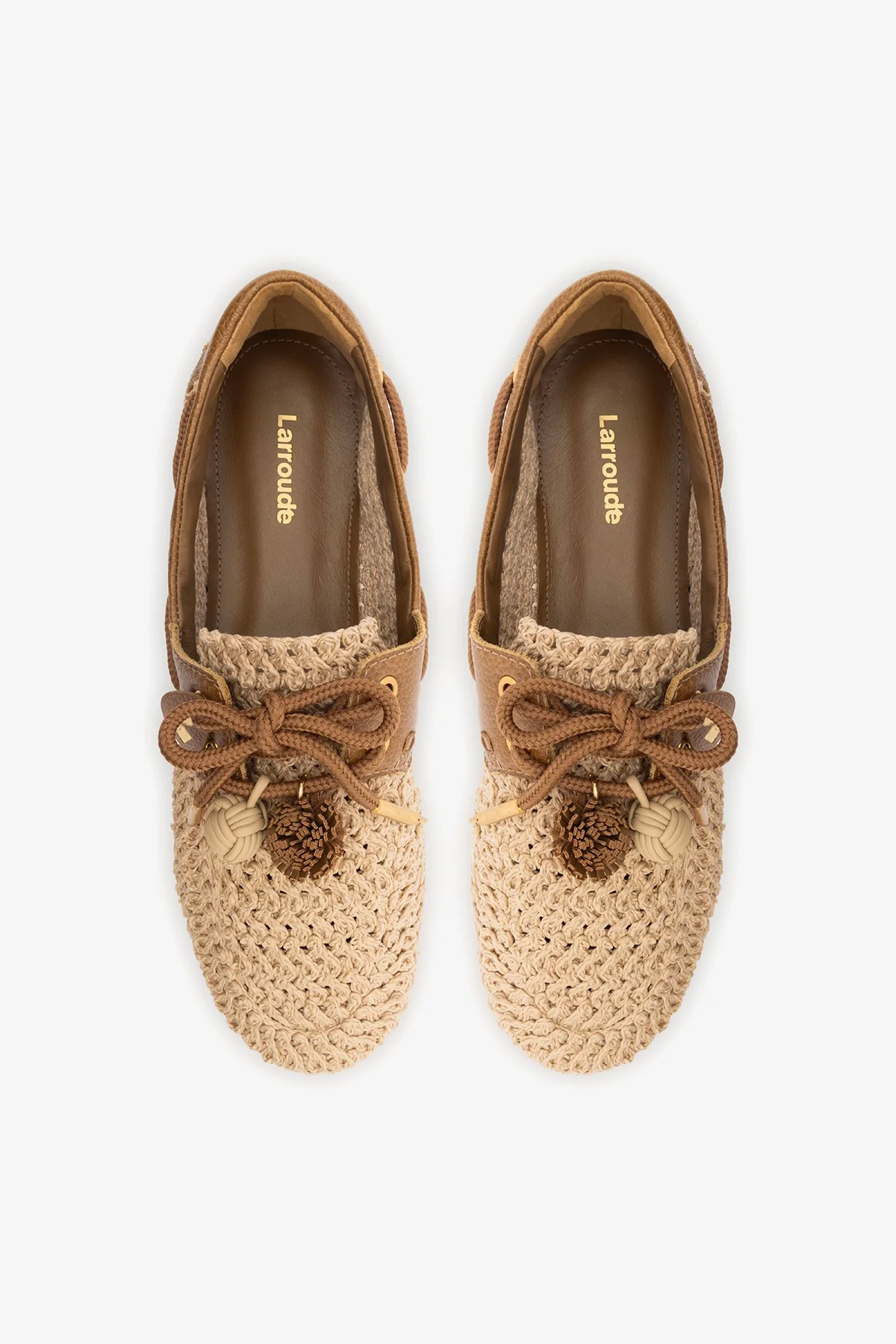 Cyprus Crochet Boat Shoe In Natural Crochet and Russet Leather - Image 7