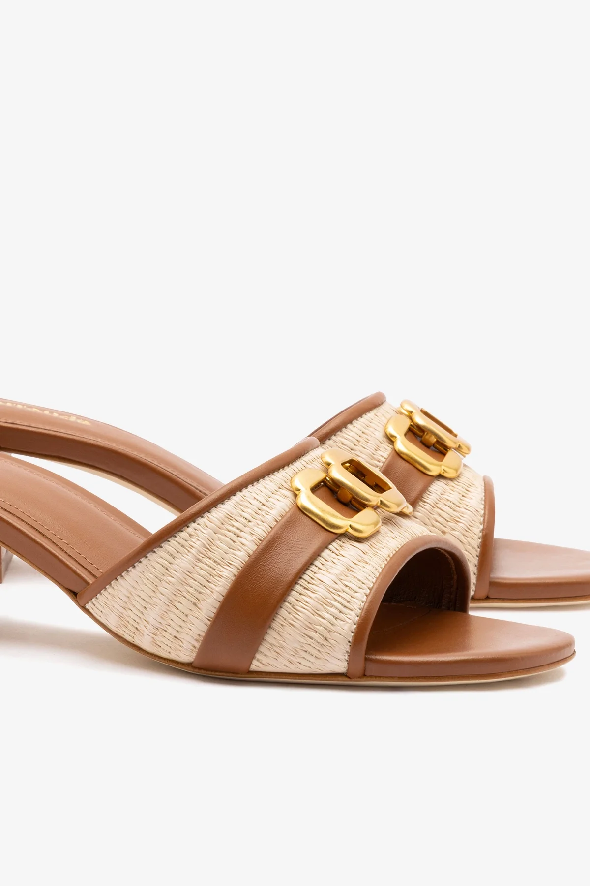 Franca Block Sandal In Natural Raffia And Caramel Leather - Image 3
