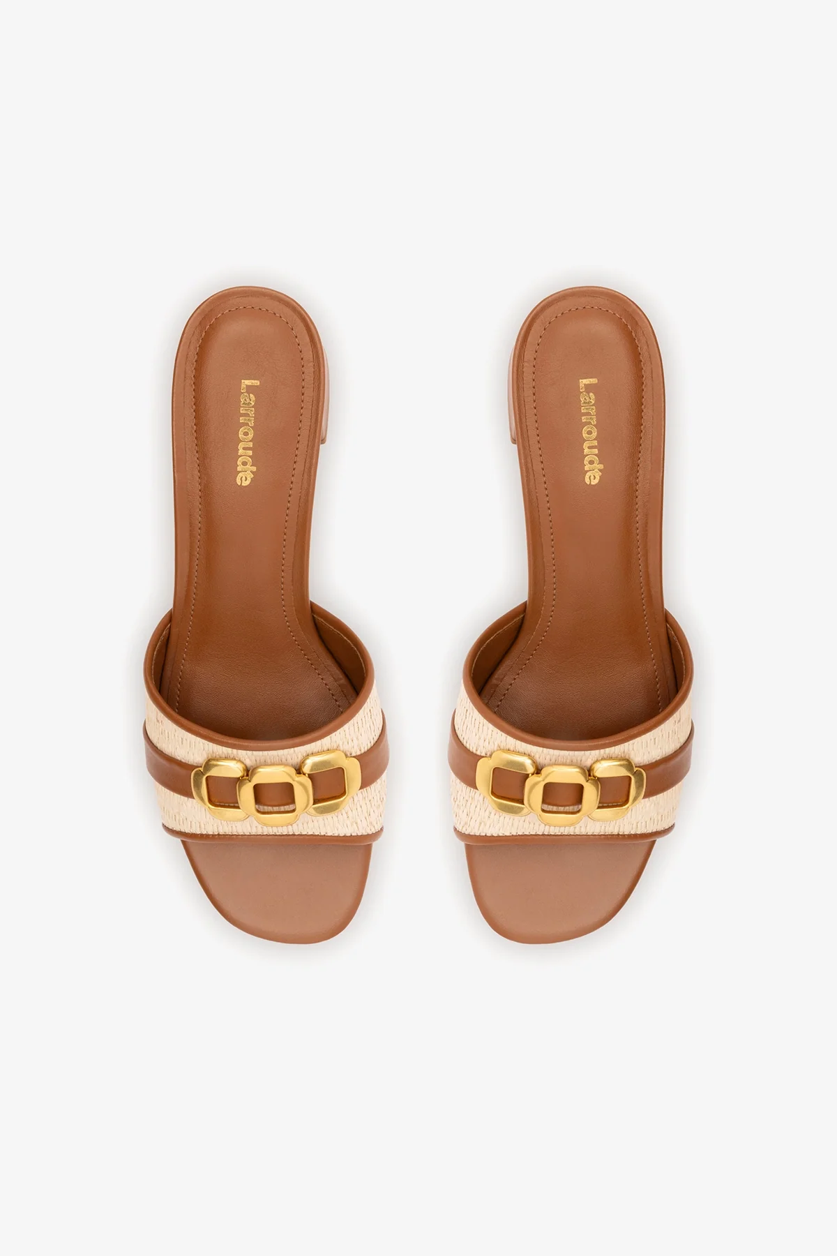 Franca Block Sandal In Natural Raffia And Caramel Leather - Image 4