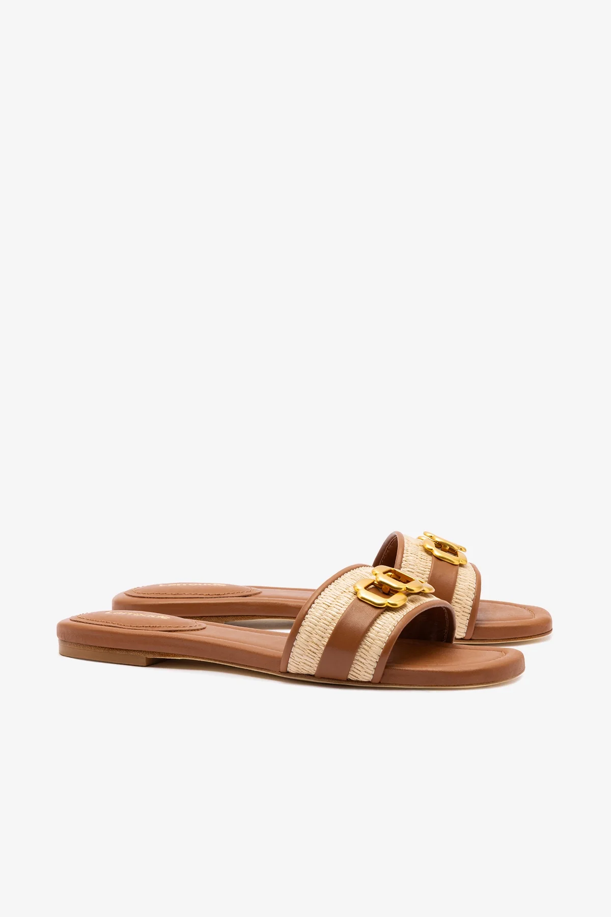 Franca Flat In Natural Raffia And Caramel Leather - Image 3