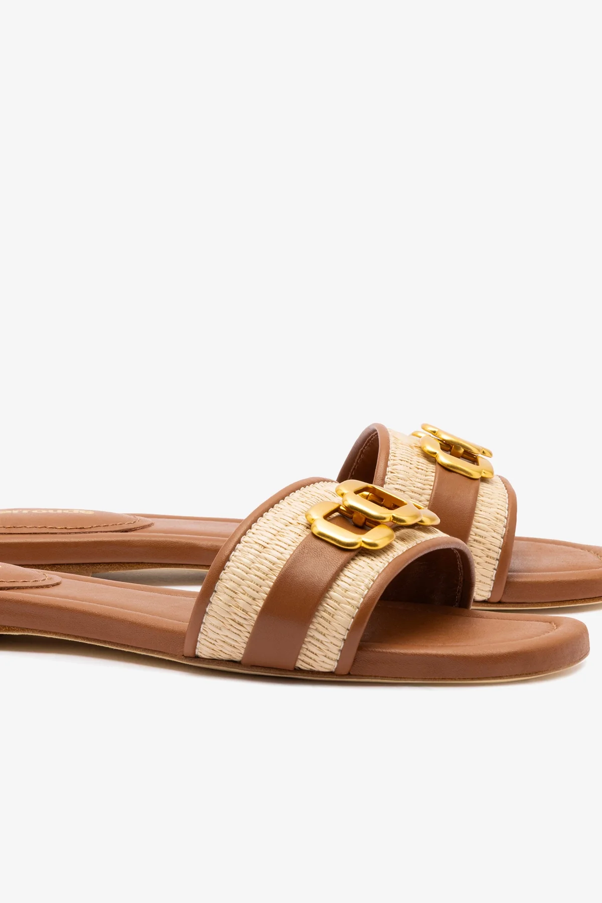 Franca Flat In Natural Raffia And Caramel Leather - Image 4