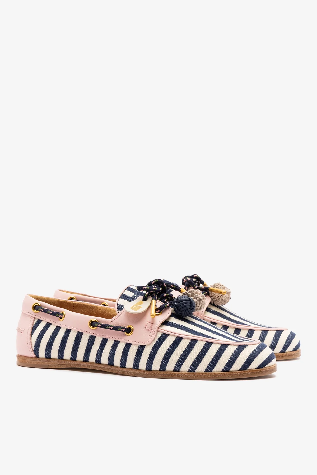 Cyprus Boat Shoe Navy Striped and Pink Leather - Image 3