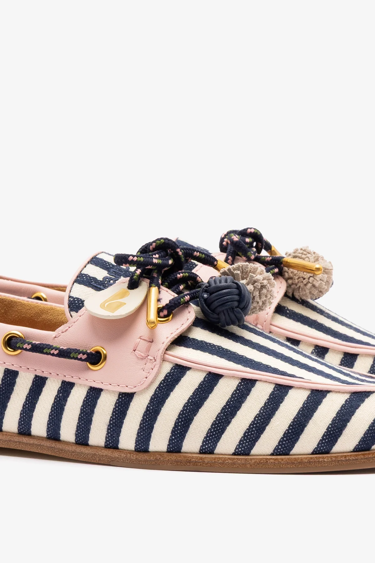 Cyprus Boat Shoe Navy Striped and Pink Leather - Image 4
