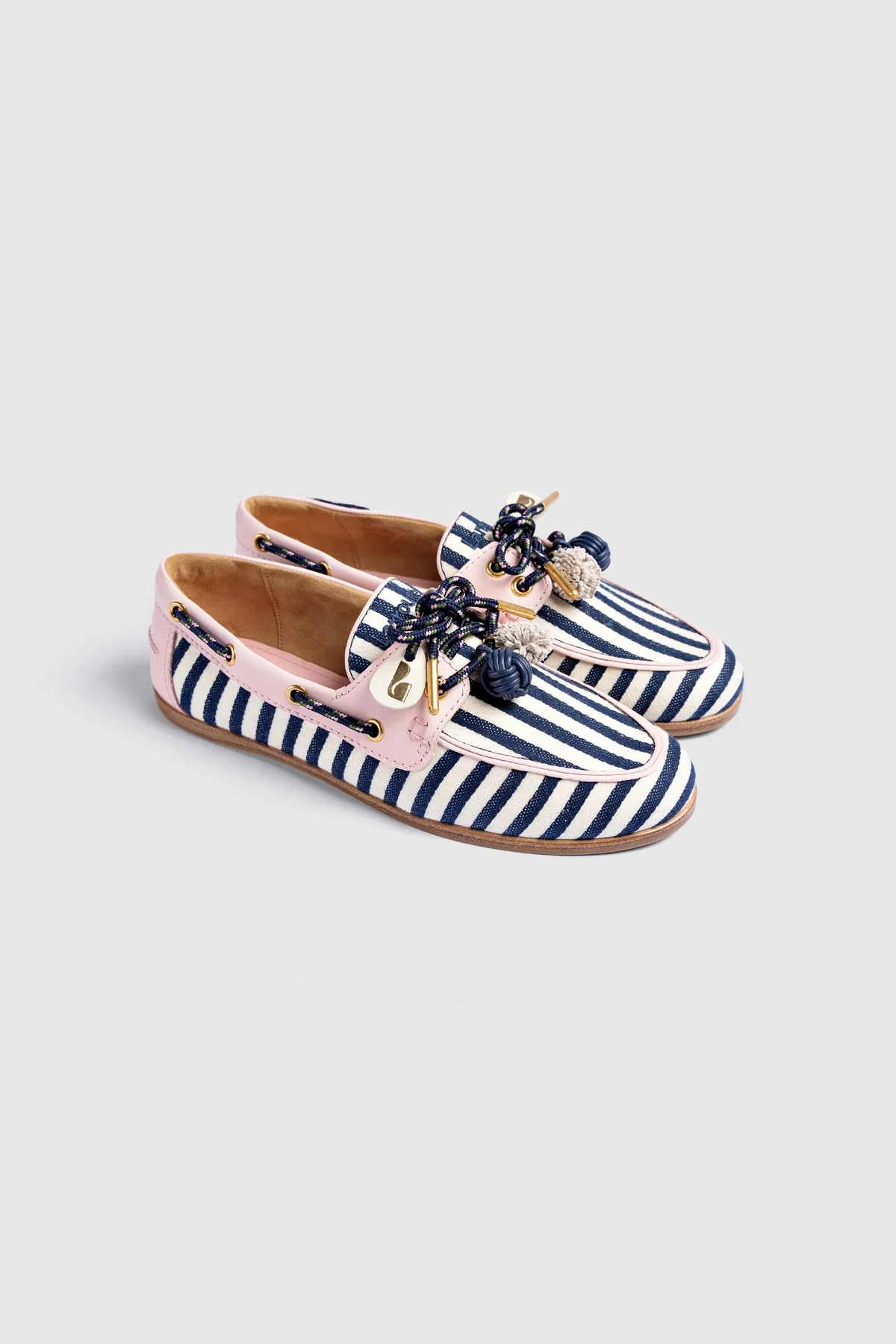 Cyprus Boat Shoe Navy Striped and Pink Leather - Image 6