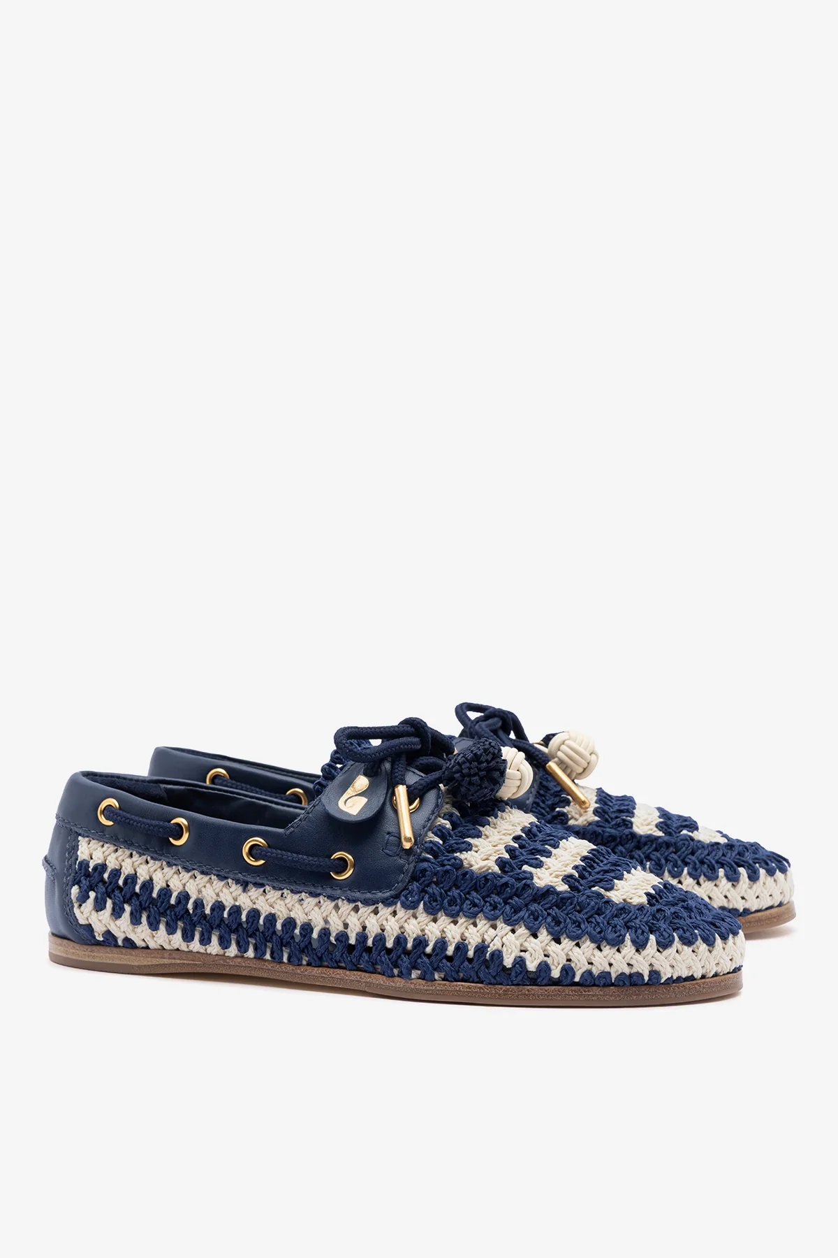 Cyprus Crochet Boat Shoe In Navy and Ivory Crochet and Navy Leather - Image 3