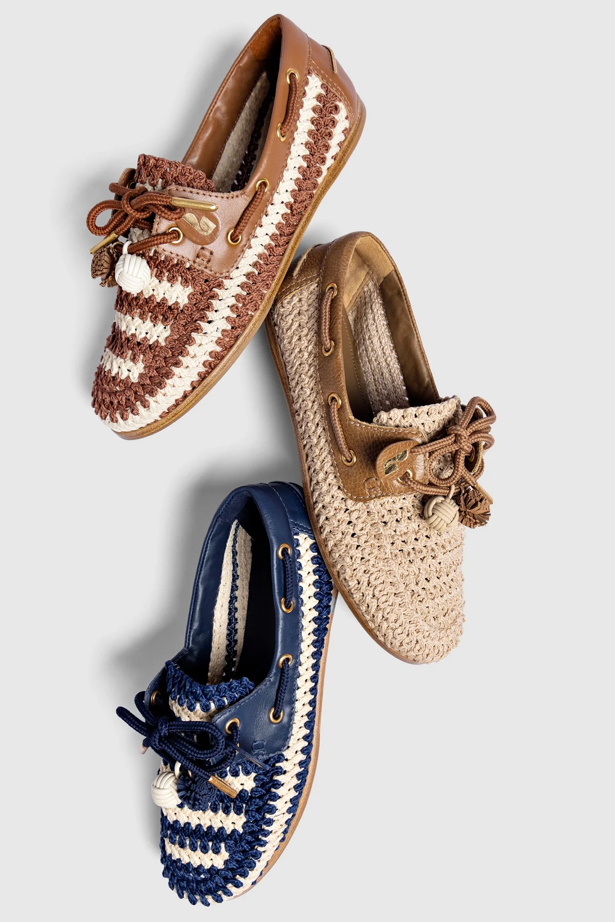 Cyprus Crochet Boat Shoe In Navy and Ivory Crochet and Navy Leather - Image 6