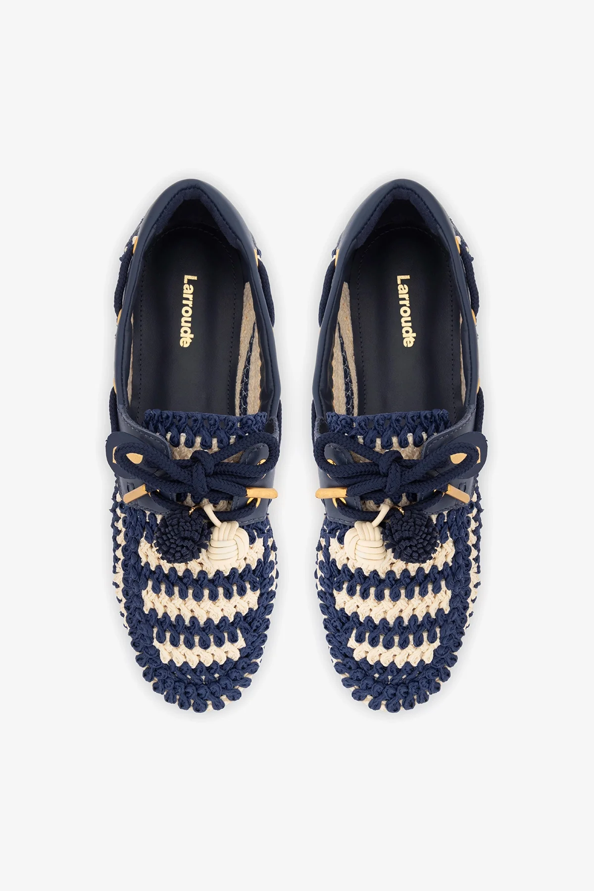 Cyprus Crochet Boat Shoe In Navy and Ivory Crochet and Navy Leather - Image 7