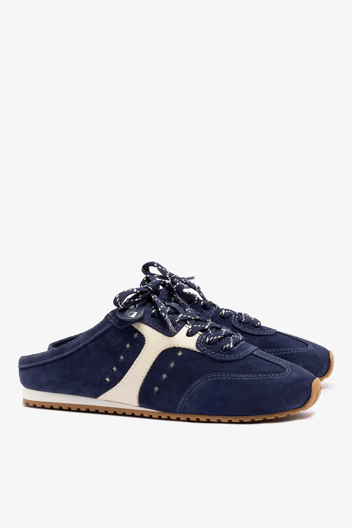 Stella Mule In Navy Suede and Ivory Leather - Image 3
