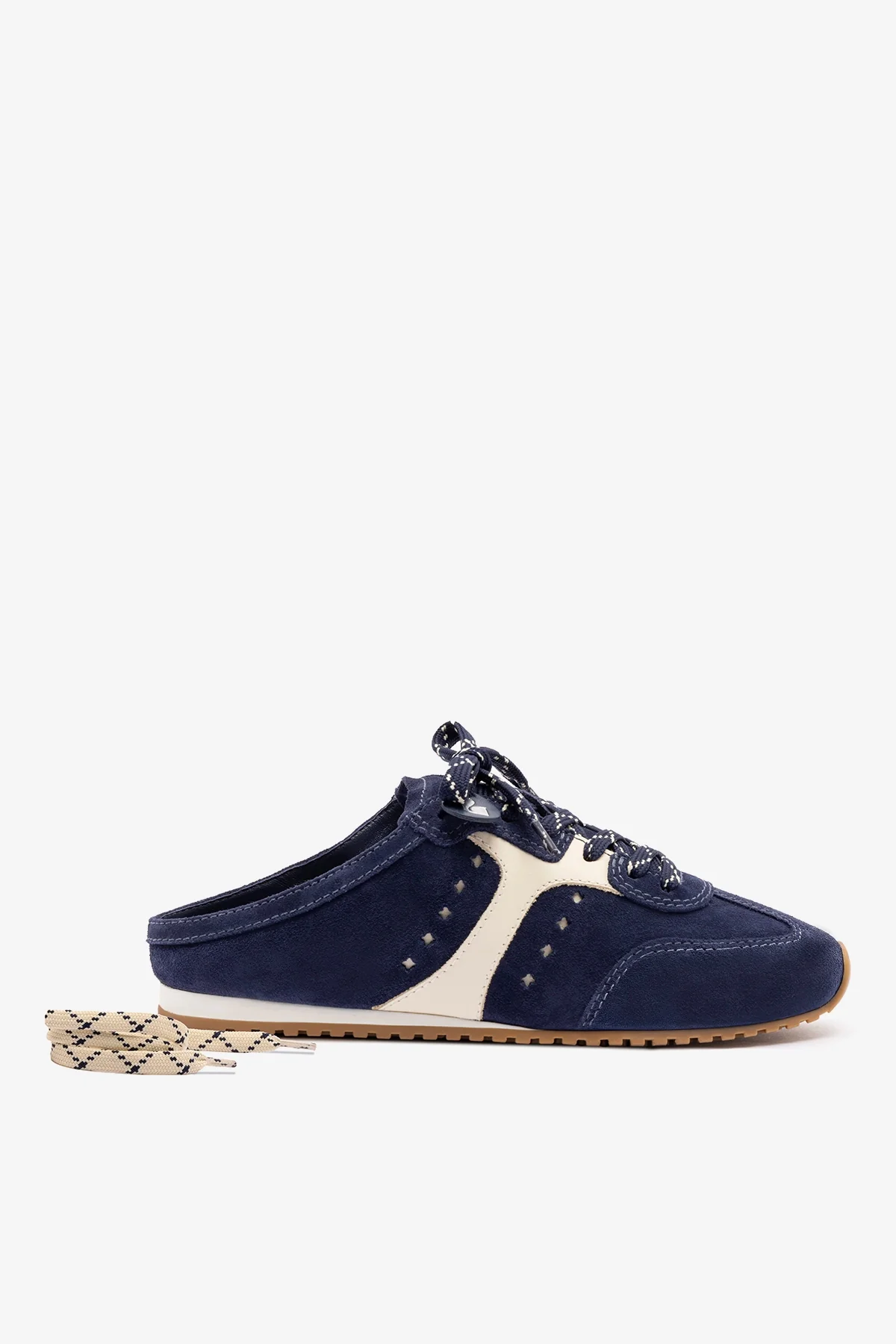 Stella Mule In Navy Suede and Ivory Leather - Image 4
