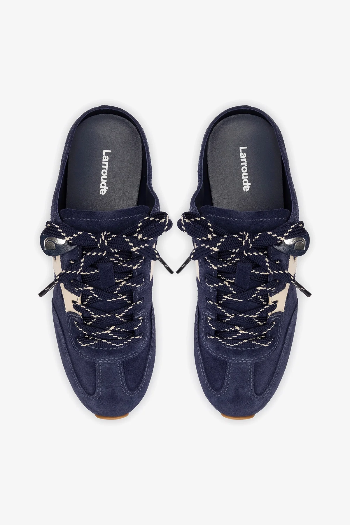 Stella Mule In Navy Suede and Ivory Leather - Image 8