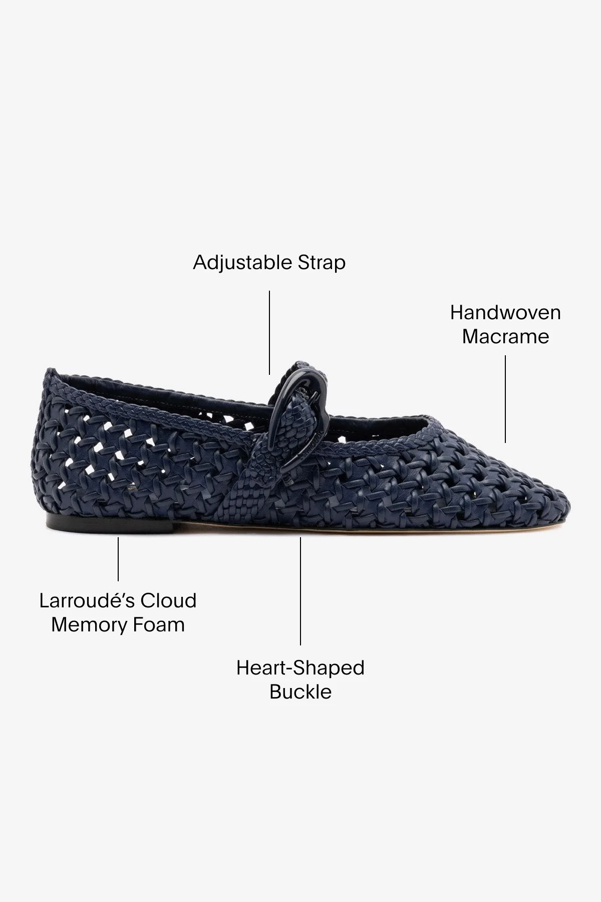 Verona New Macrame Ballet Flat In Navy Leather - Image 5