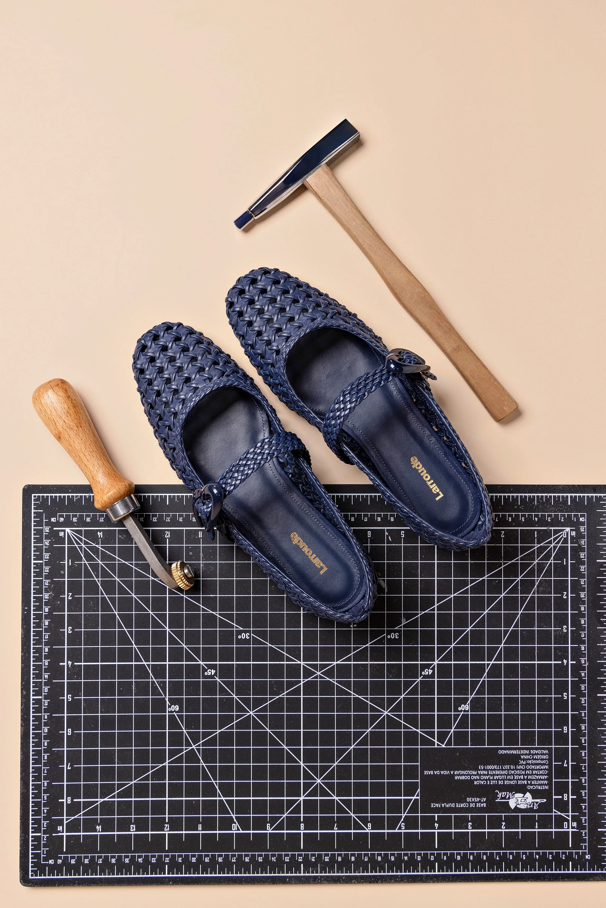 Verona New Macrame Ballet Flat In Navy Leather - Image 6