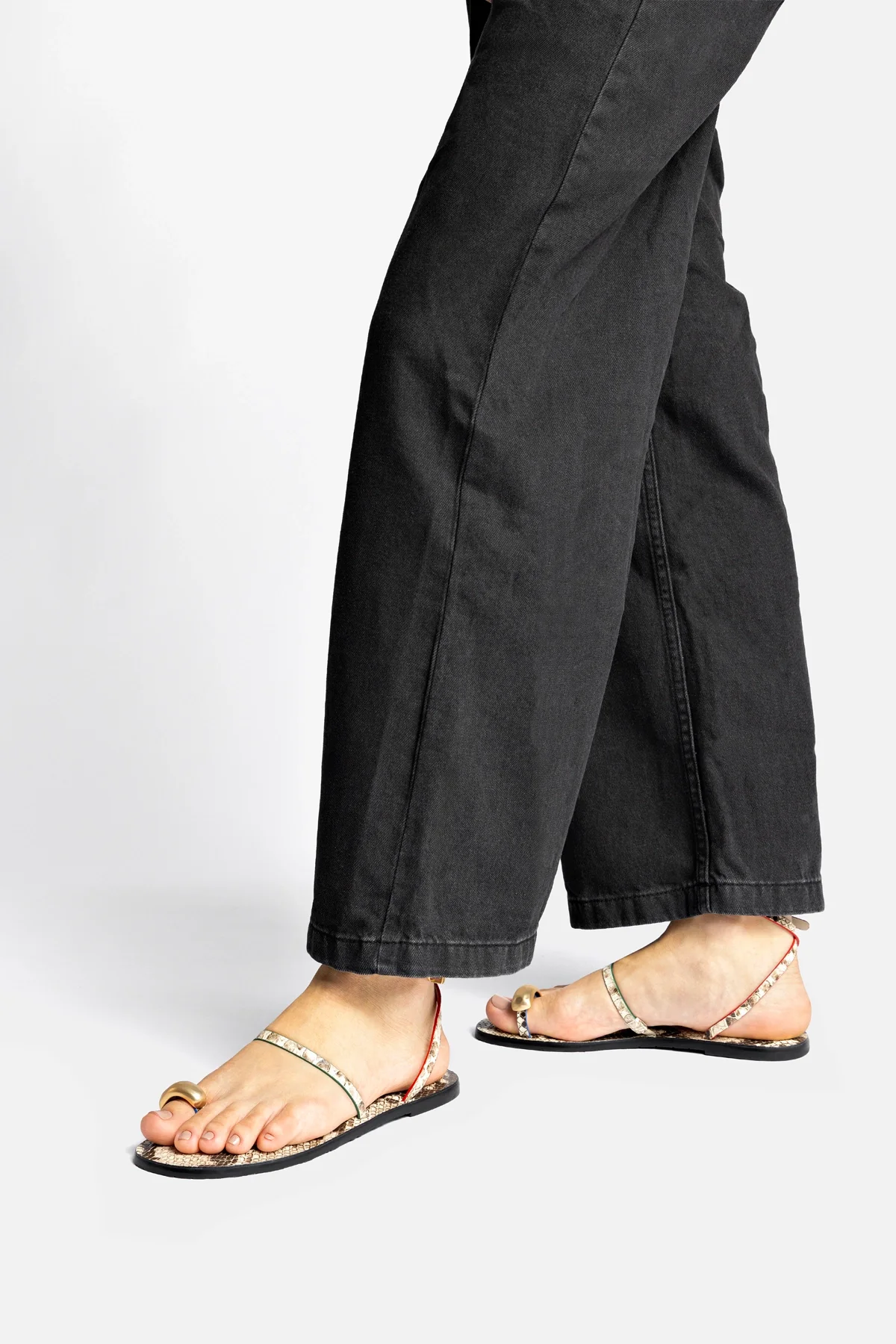 Biarritz Flat Sandal In Neutral Snake Leather - Image 2