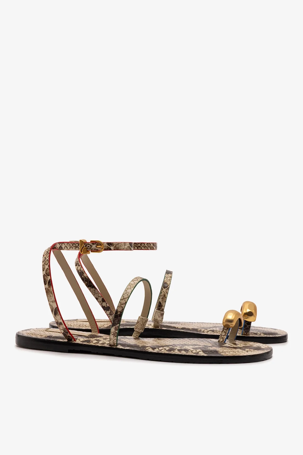 Biarritz Flat Sandal In Neutral Snake Leather - Image 3
