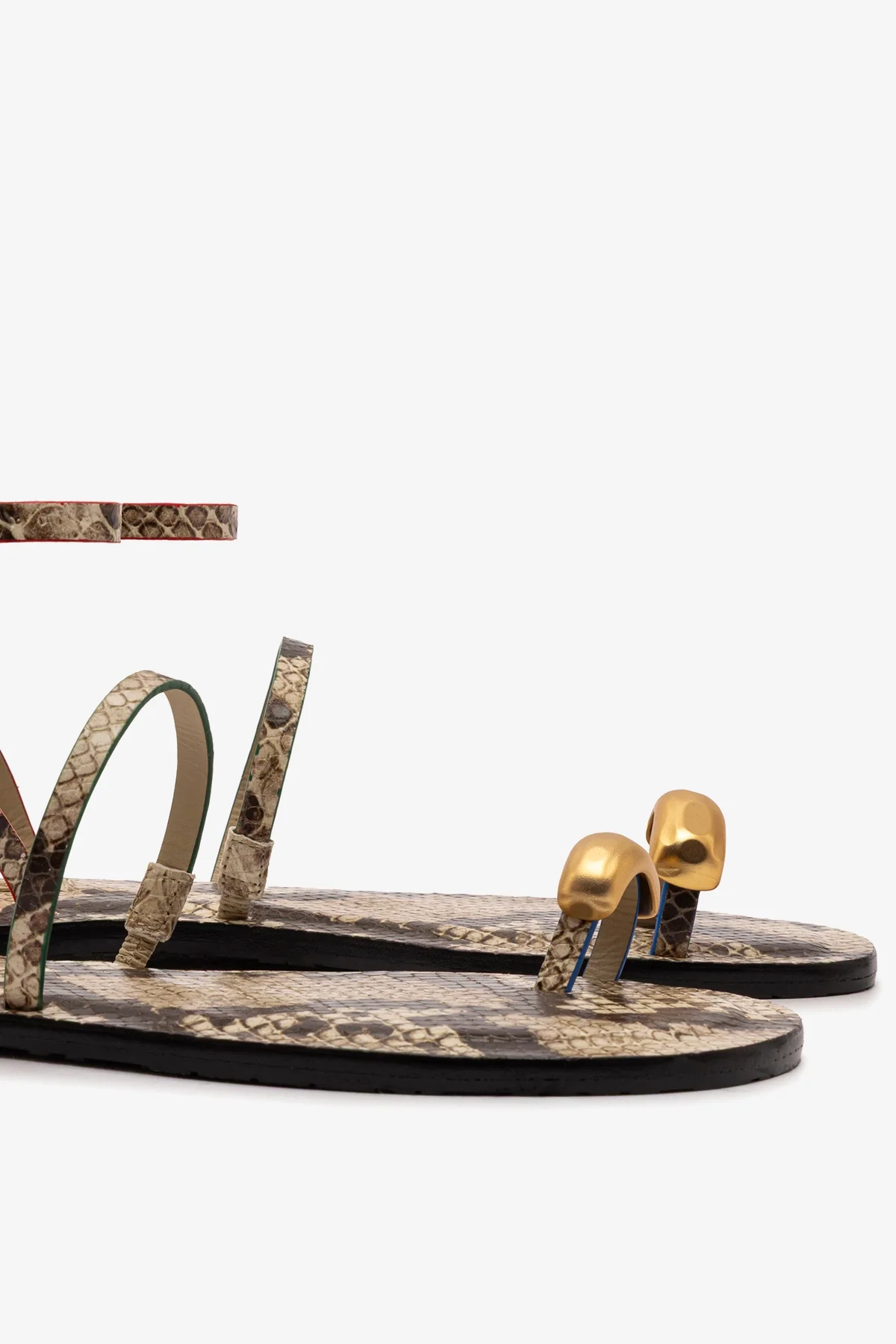Biarritz Flat Sandal In Neutral Snake Leather - Image 4