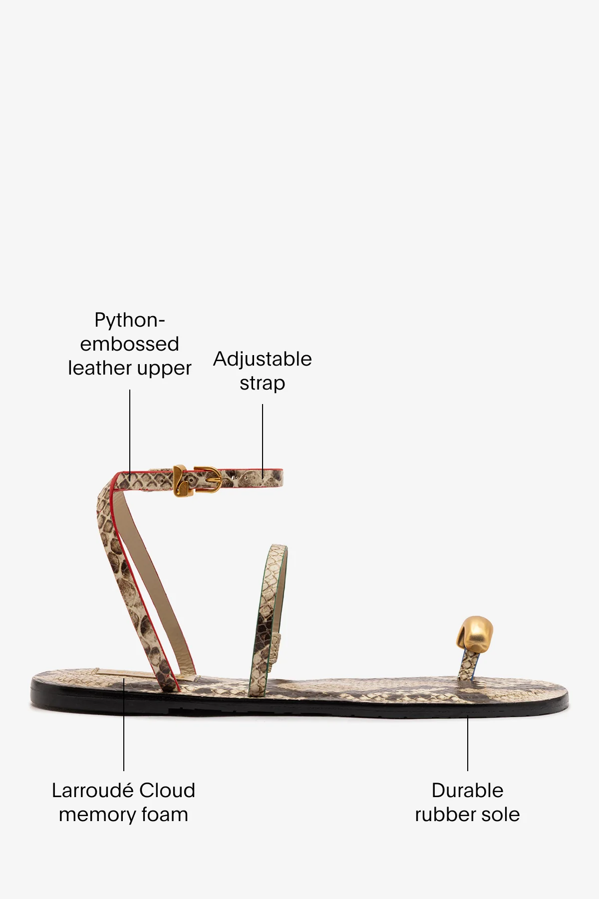 Biarritz Flat Sandal In Neutral Snake Leather - Image 5