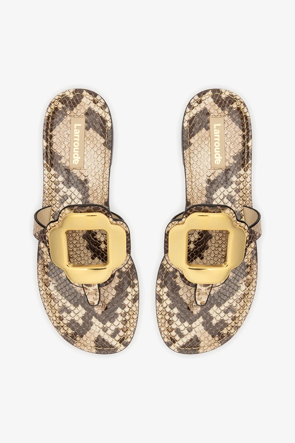Margherita Thong Sandal in Neutral Snake Leather and Gold Hardware - Image 7