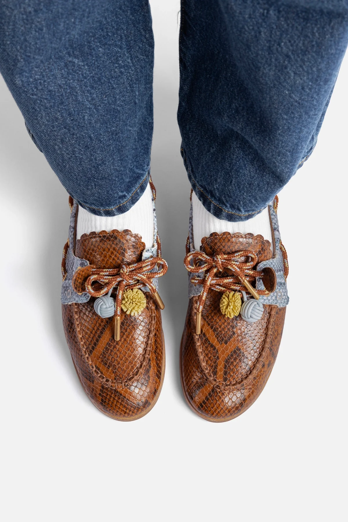 Cyprus Boat Shoe In Oud, Maya and Lemonade Python Embossed Leather - Image 2