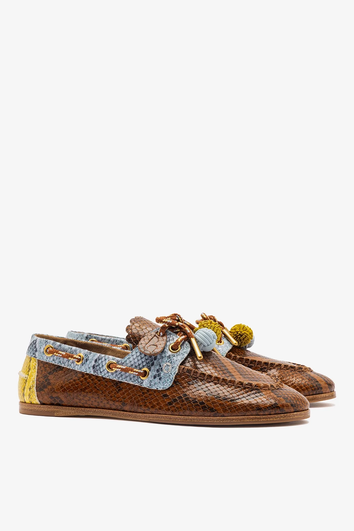 Cyprus Boat Shoe In Oud, Maya and Lemonade Python Embossed Leather - Image 3