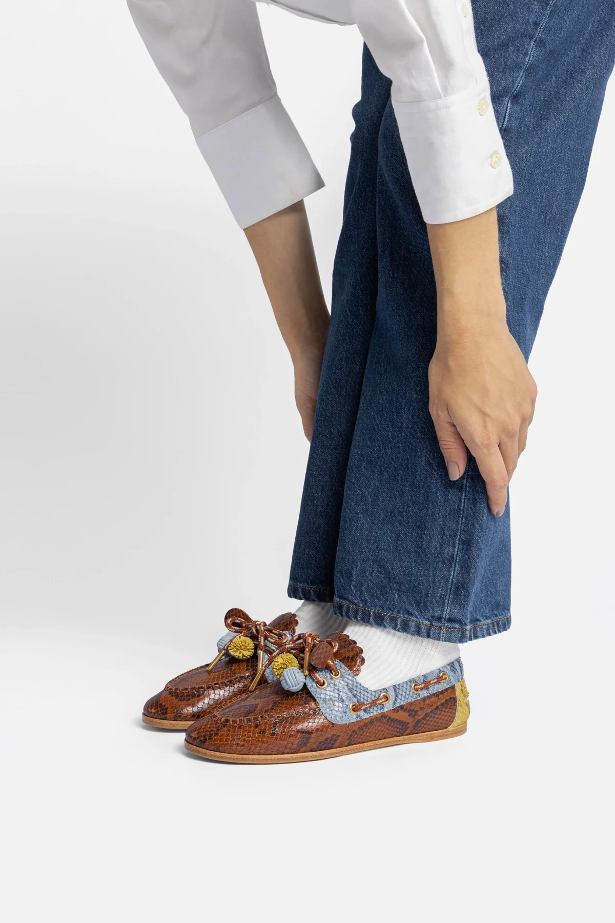Cyprus Boat Shoe In Oud, Maya and Lemonade Python Embossed Leather - Image 4