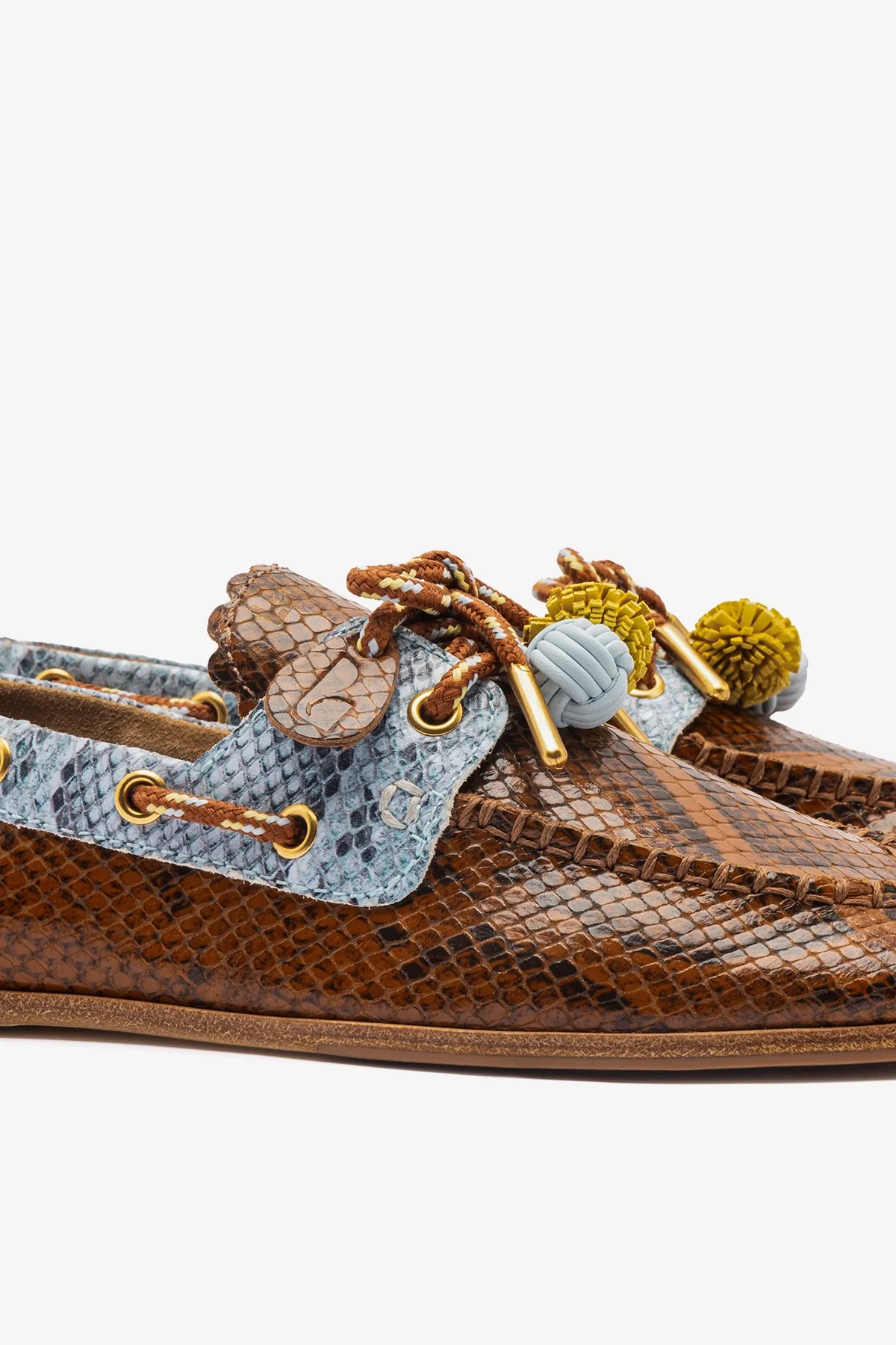 Cyprus Boat Shoe In Oud, Maya and Lemonade Python Embossed Leather - Image 6