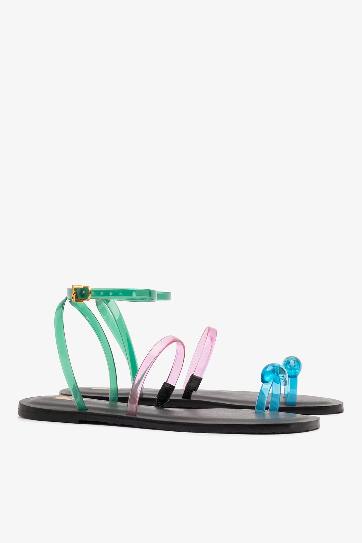 Biarritz Jelly Flat Sandal In Pink, Blue and Green Vinyl - Image 3