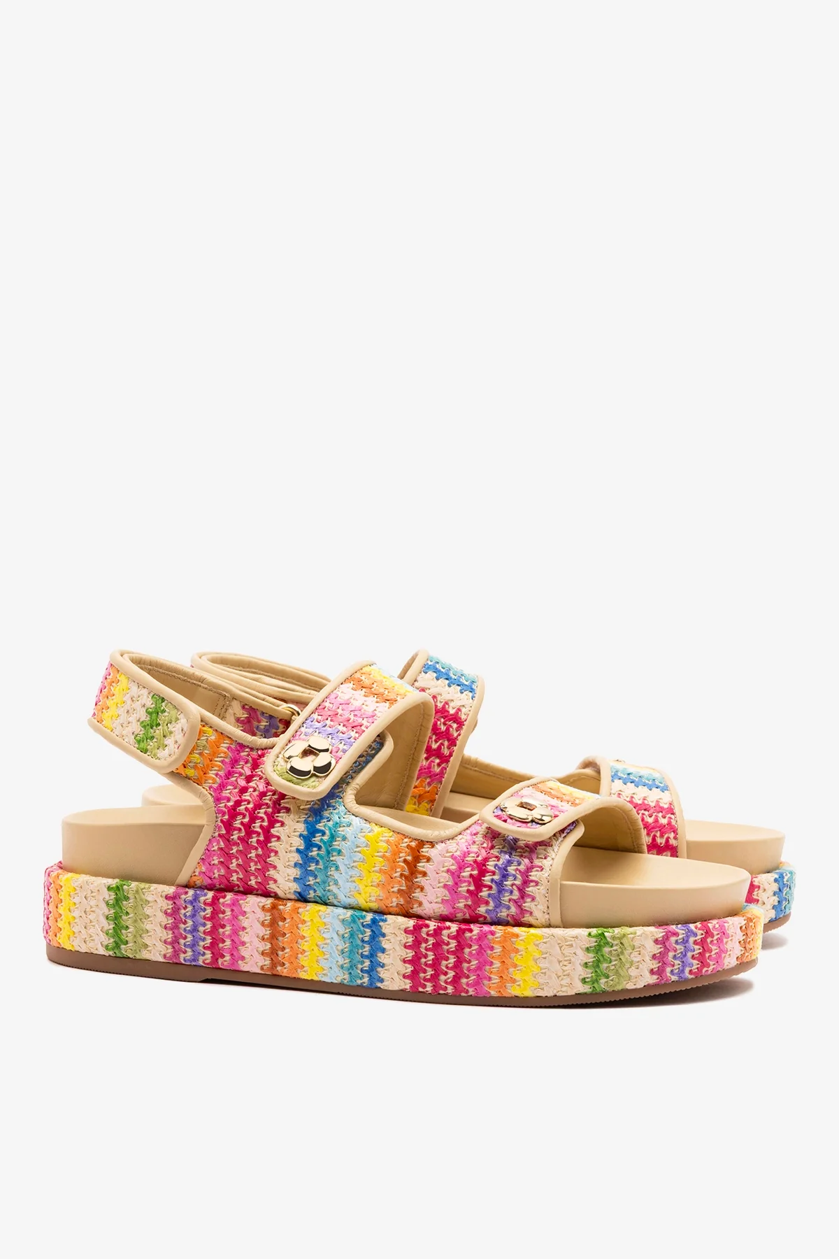 Jetty Sandal In Rainbow Raffia and Beige Leather - Image 3