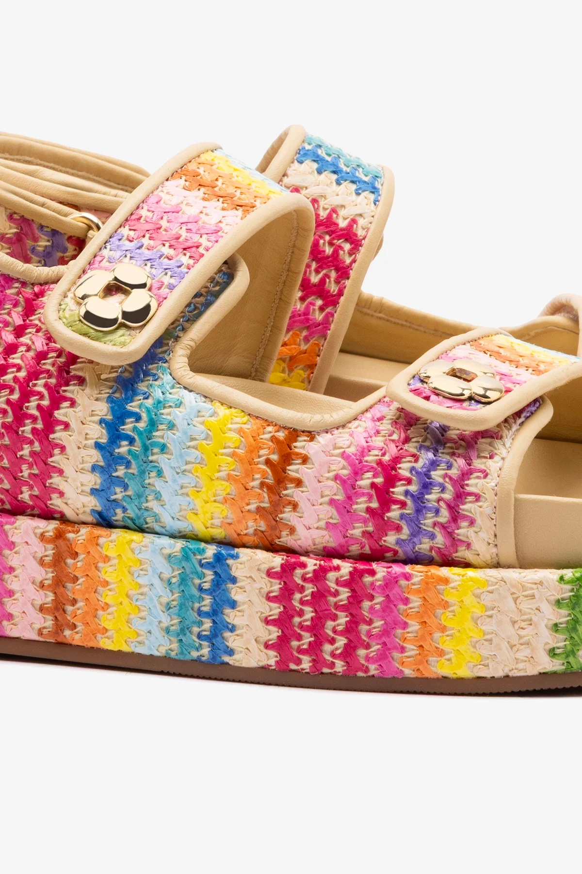 Jetty Sandal In Rainbow Raffia and Beige Leather - Image 4