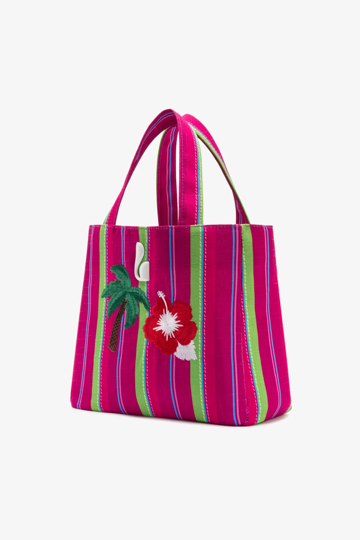 Poppy Mini Tote Bag In Pink And Emerald Raffia - Image 3