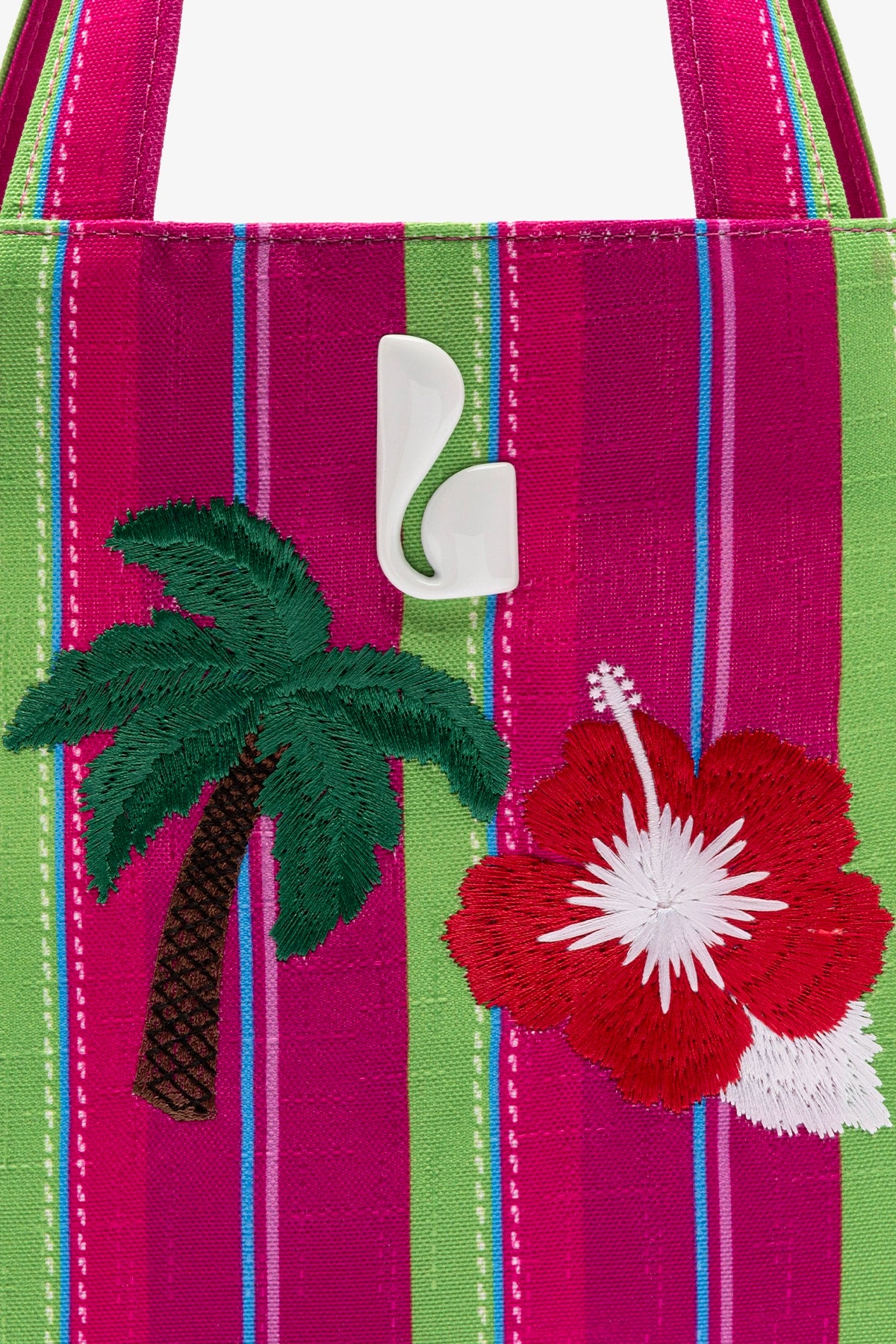 Poppy Mini Tote Bag In Pink And Emerald Raffia - Image 5