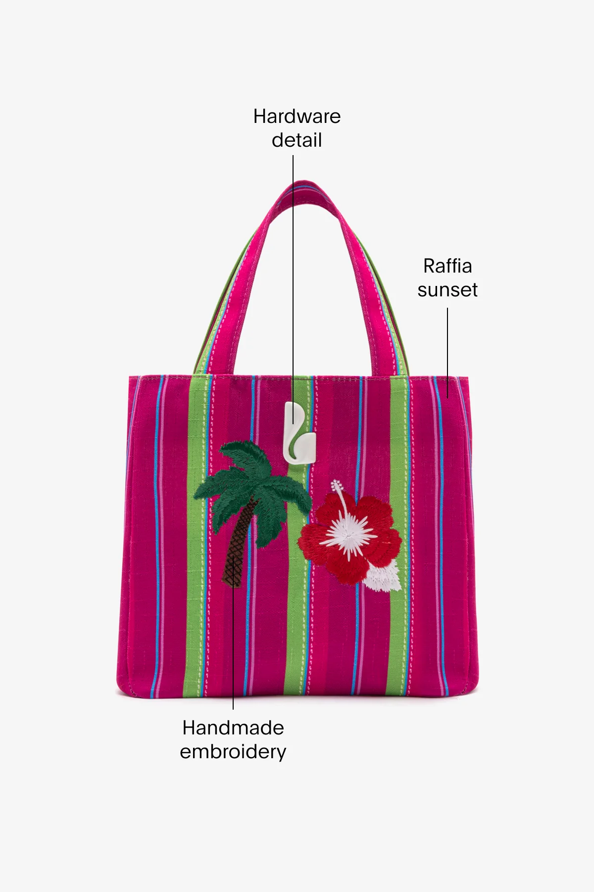 Poppy Mini Tote Bag In Pink And Emerald Raffia - Image 6