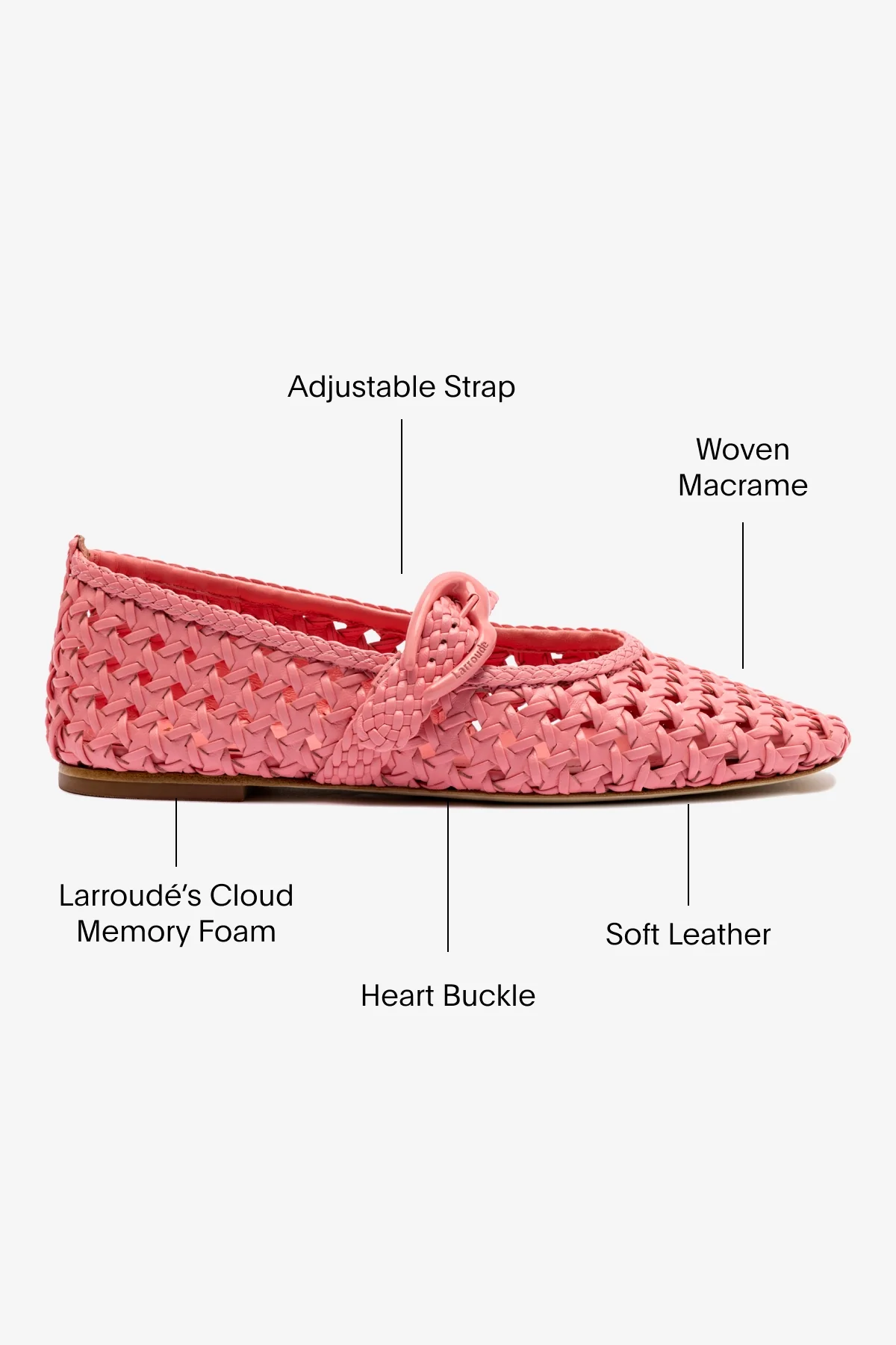 Verona Macrame Ballet Flat In Sorbet Pink Leather - Image 5