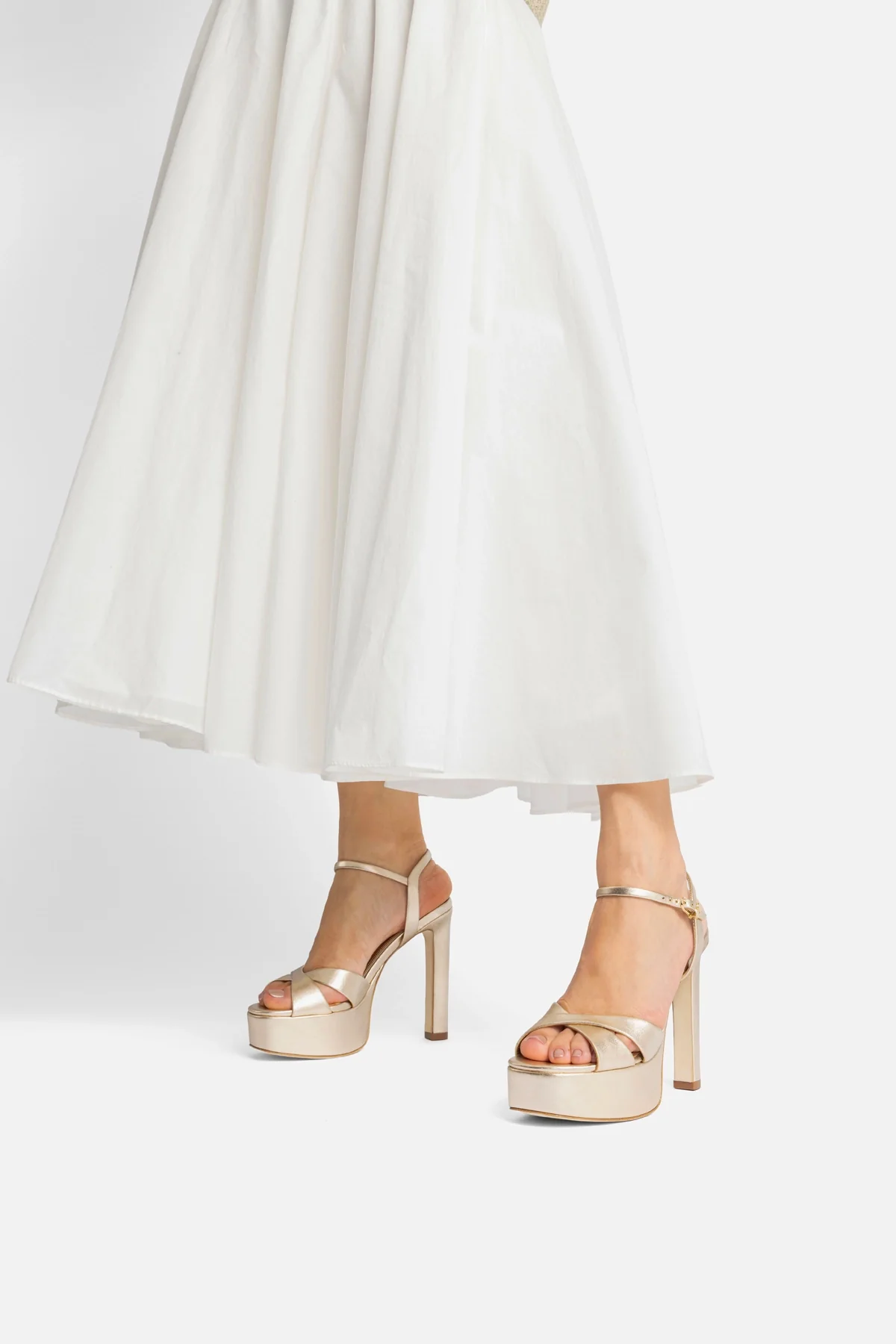 Bianca High Platform Sandal In Platina Metallic Leather - Image 2