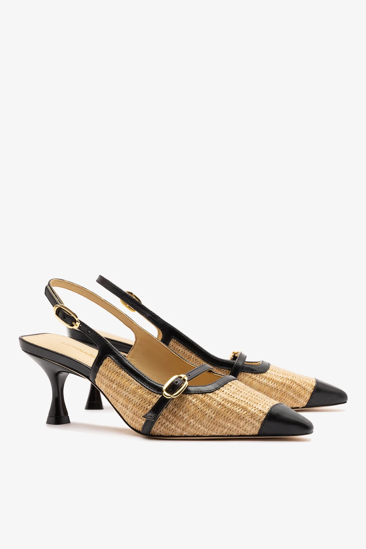 Ines Pump Natural Raffia and Black Leather - Image 3