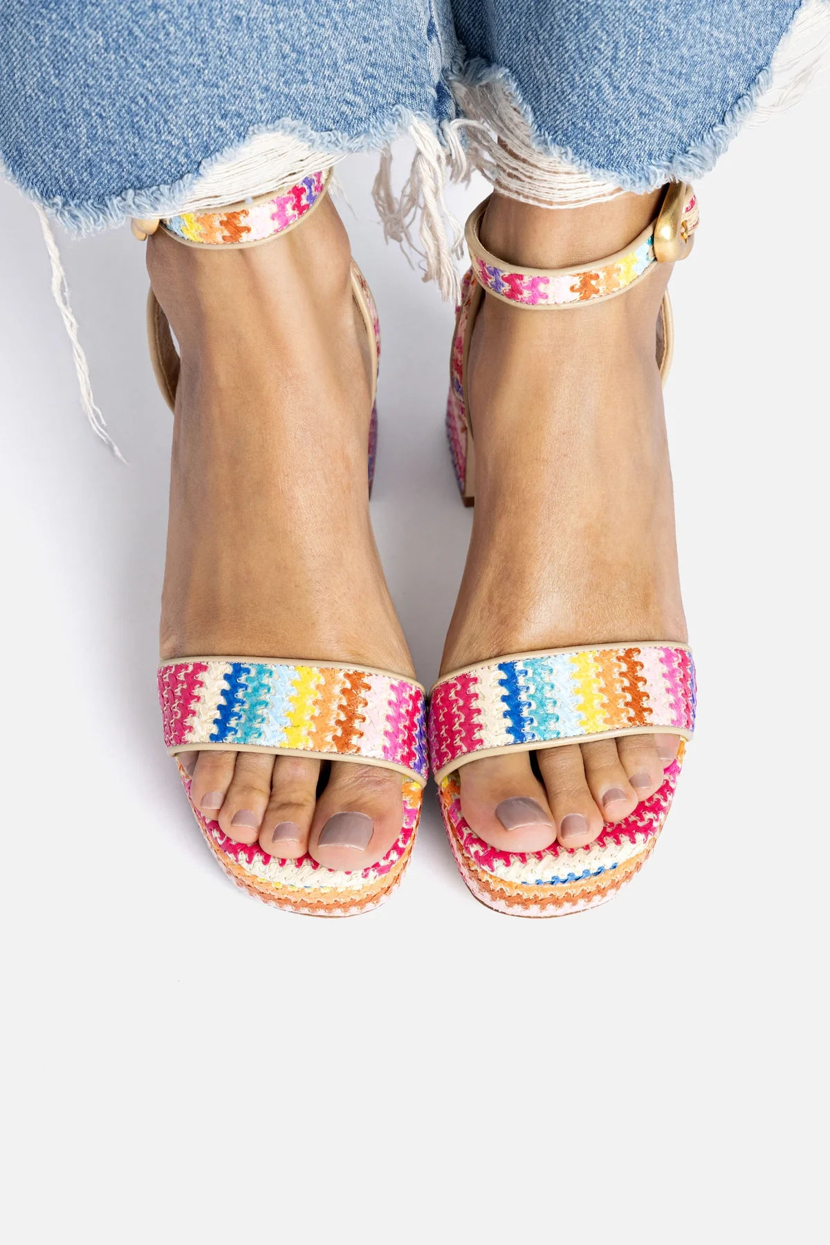 Dolly Verona Low Sandal In Rainbow Raffia and Beige Leather - Image 6