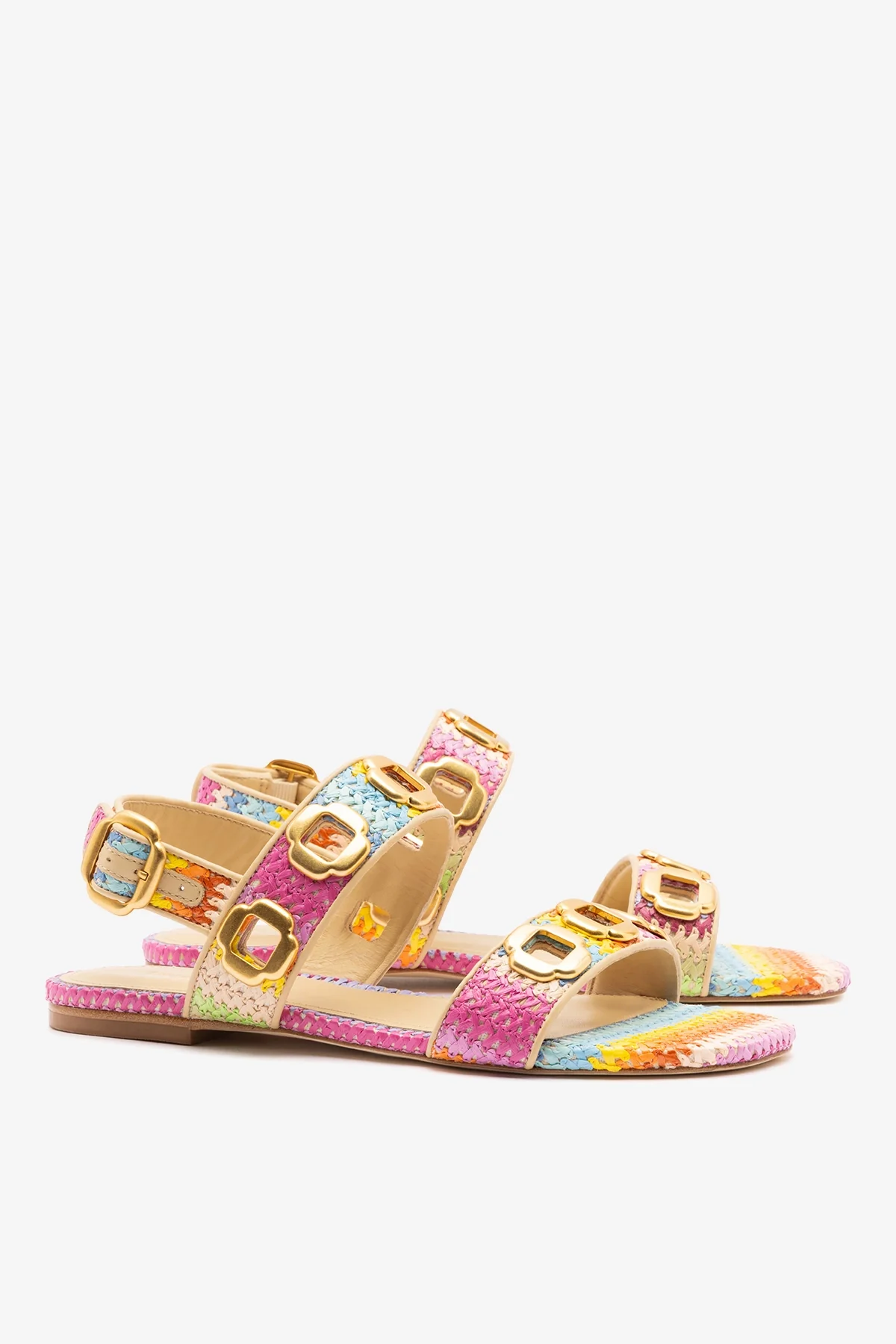 Milan Flat Sandal Rainbow Raffia - Image 3