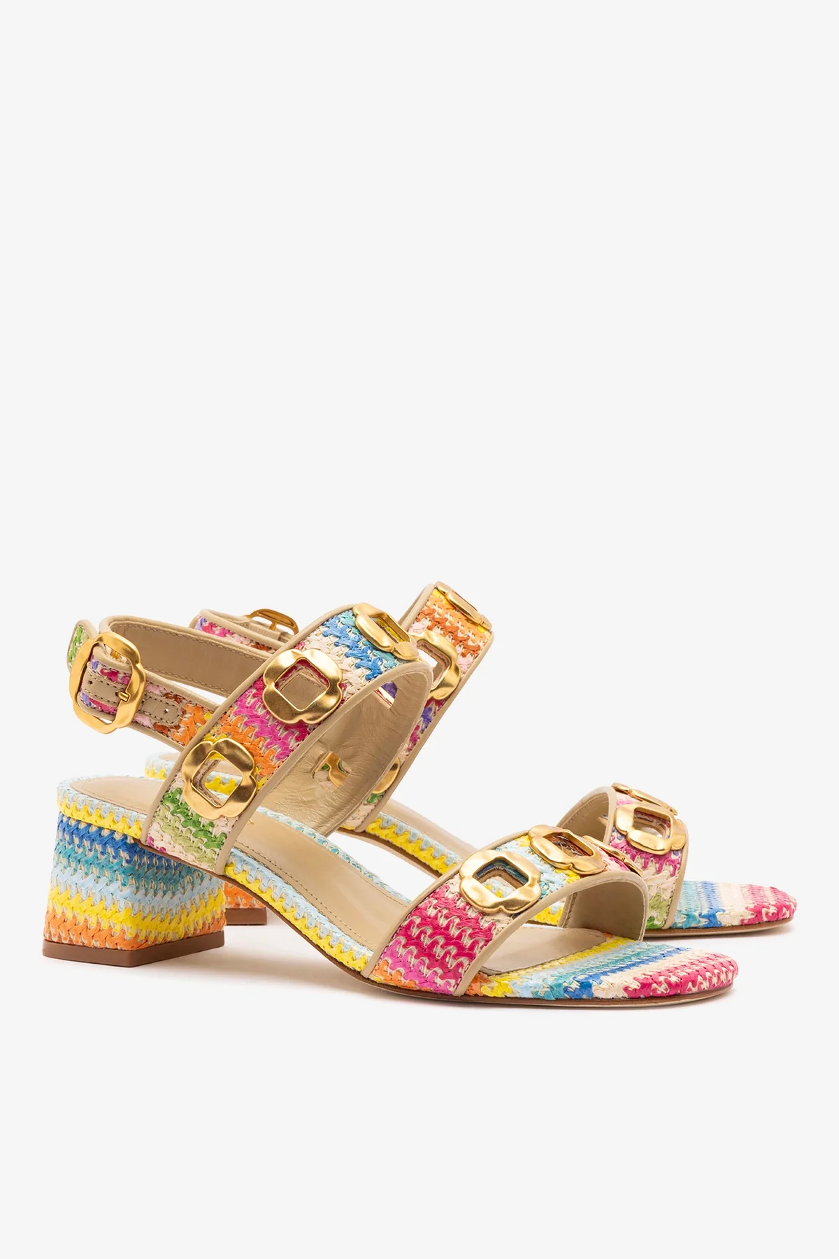 Milan Sandal In Rainbow Raffia and Beige Leather - Image 3