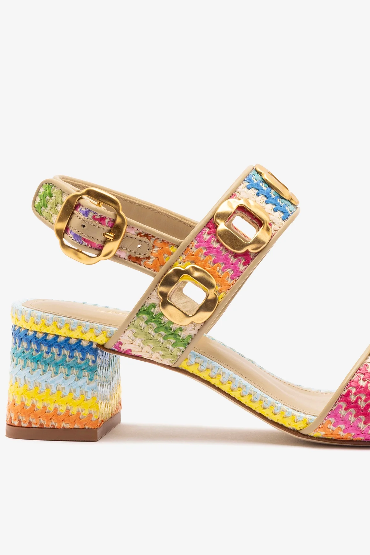 Milan Sandal In Rainbow Raffia and Beige Leather - Image 4
