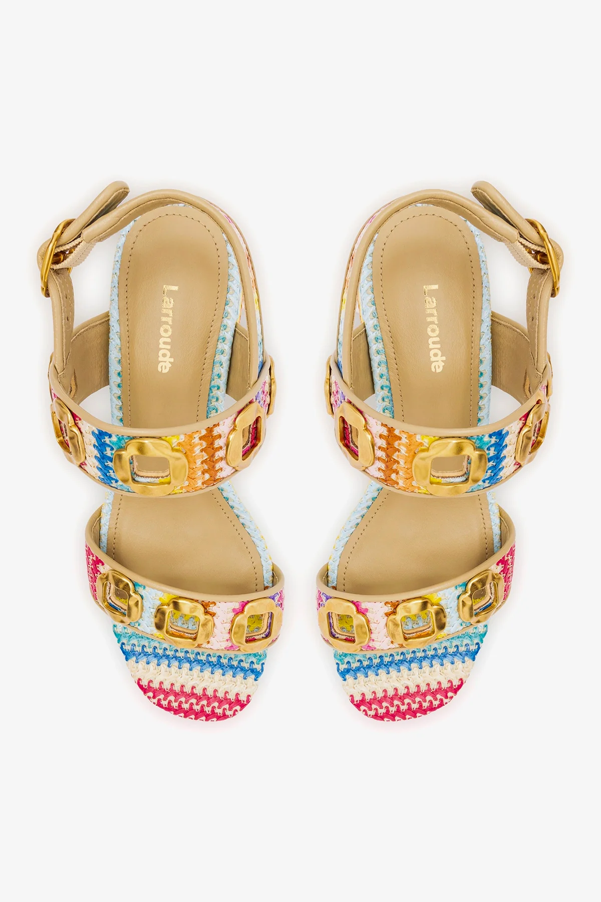 Milan Sandal In Rainbow Raffia and Beige Leather - Image 7