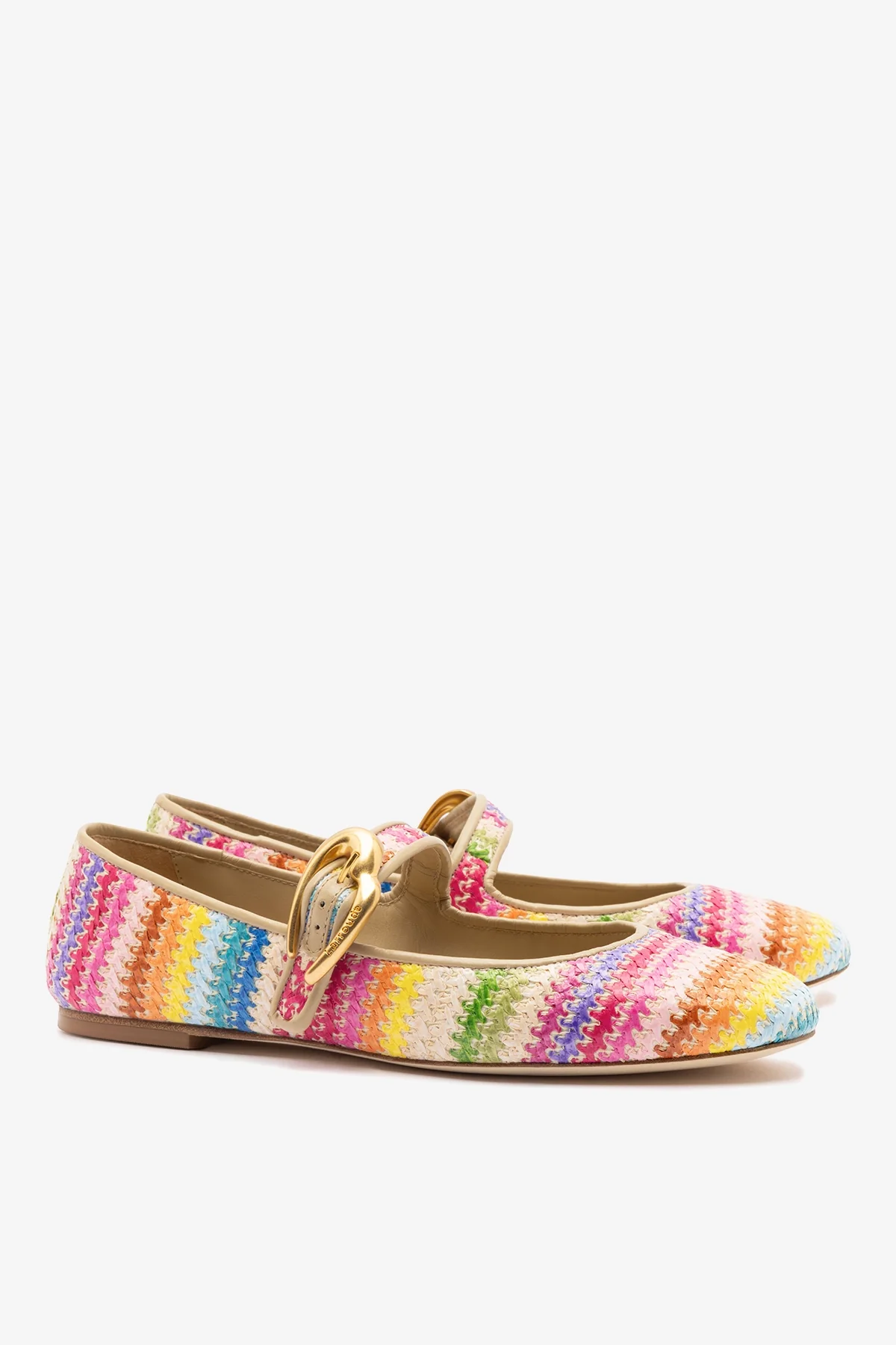 Verona Ballet Flat In Rainbow Raffia and Beige Leather - Image 3