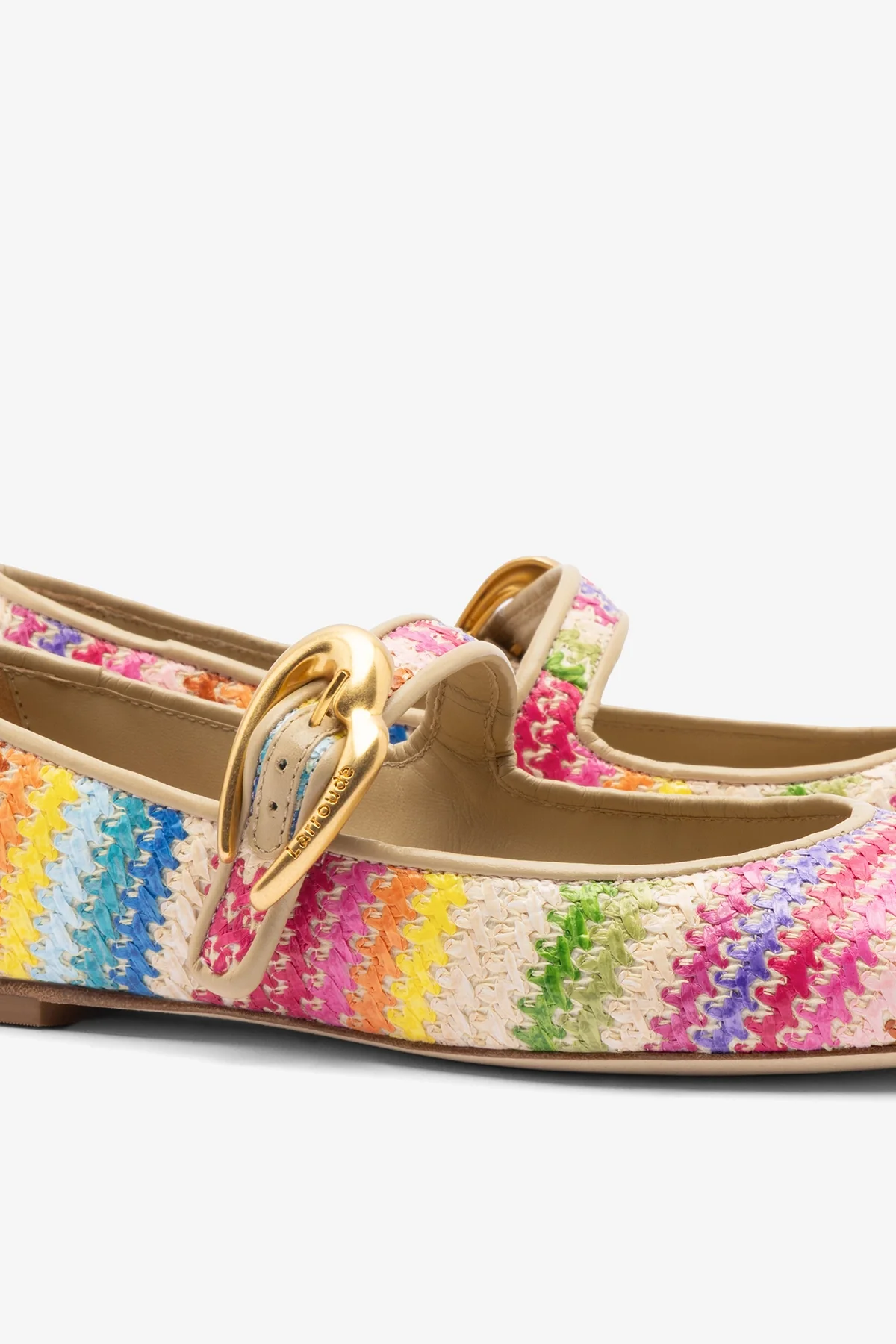 Verona Ballet Flat In Rainbow Raffia and Beige Leather - Image 4